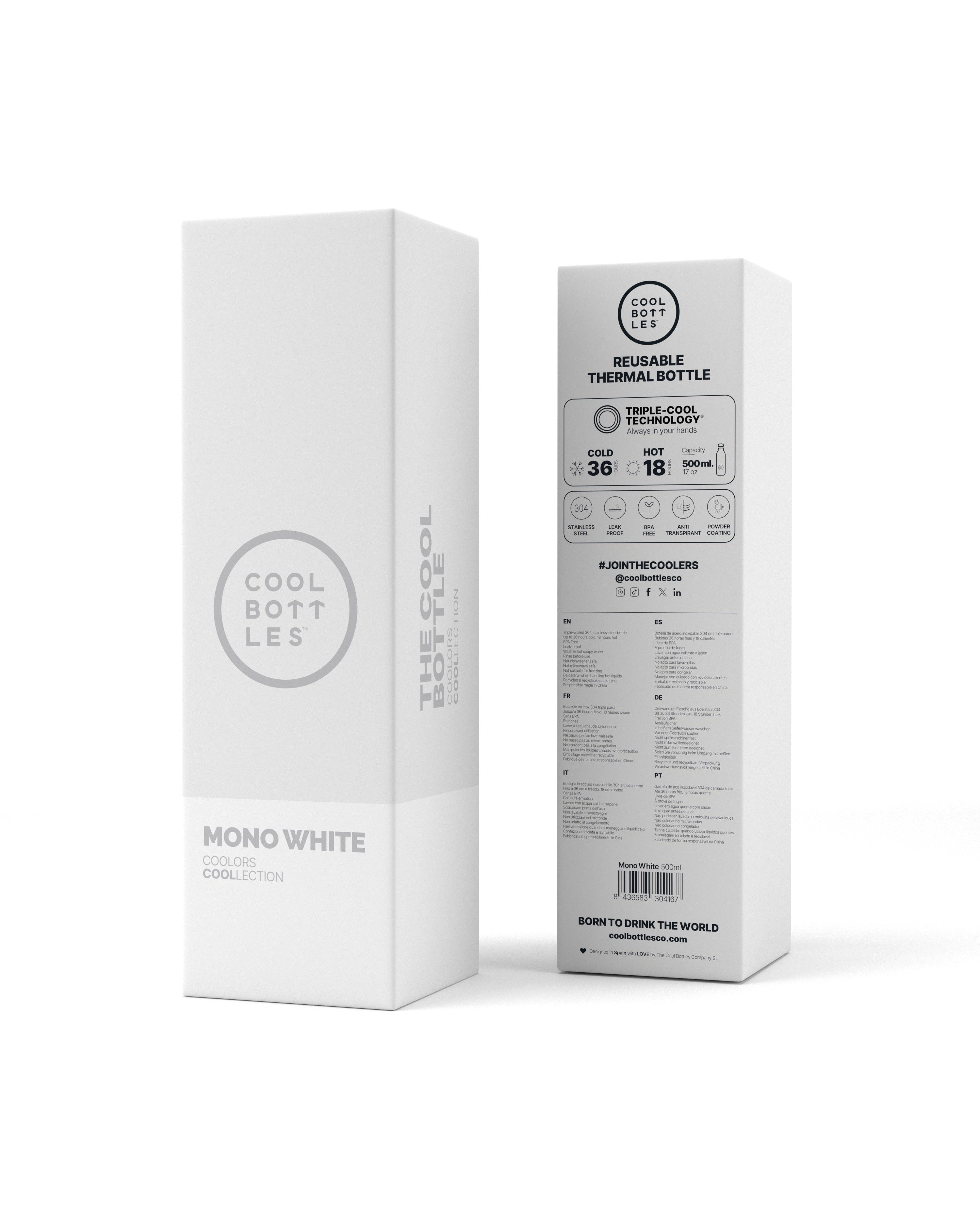 Cool Bottles Mono White termos şişe ambalaj kutusu