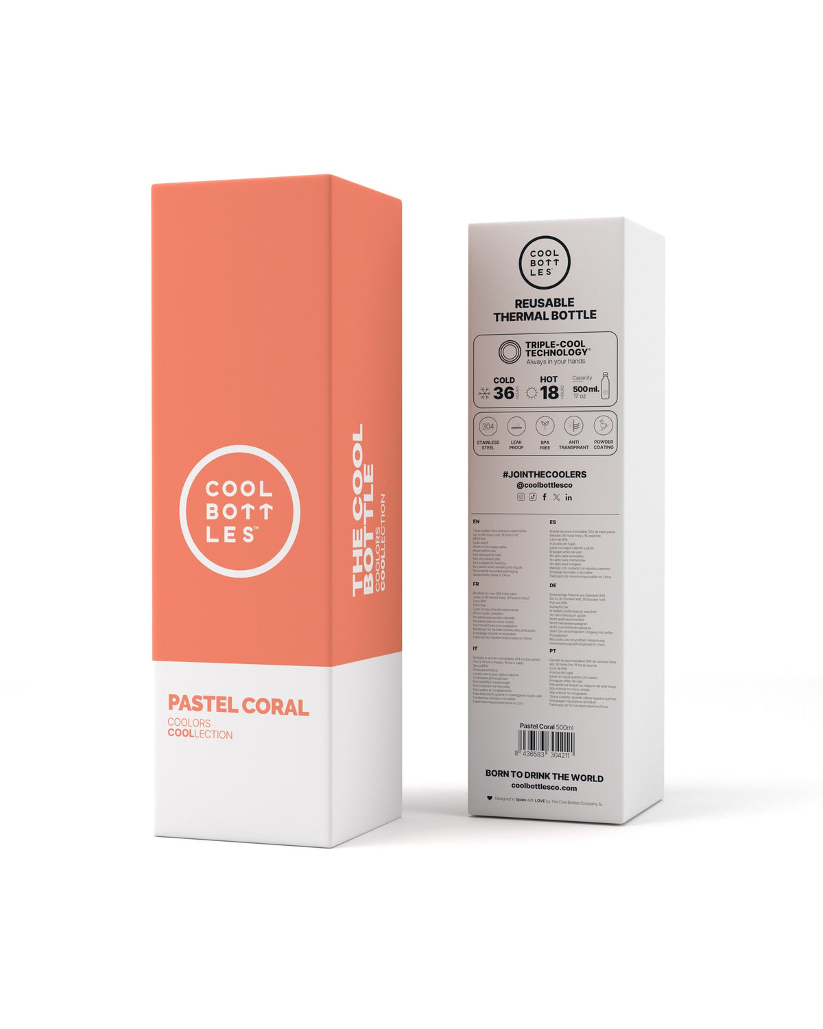 Cool Bottles Pastel Coral 500 ml termos şişe ambalaj kutusu