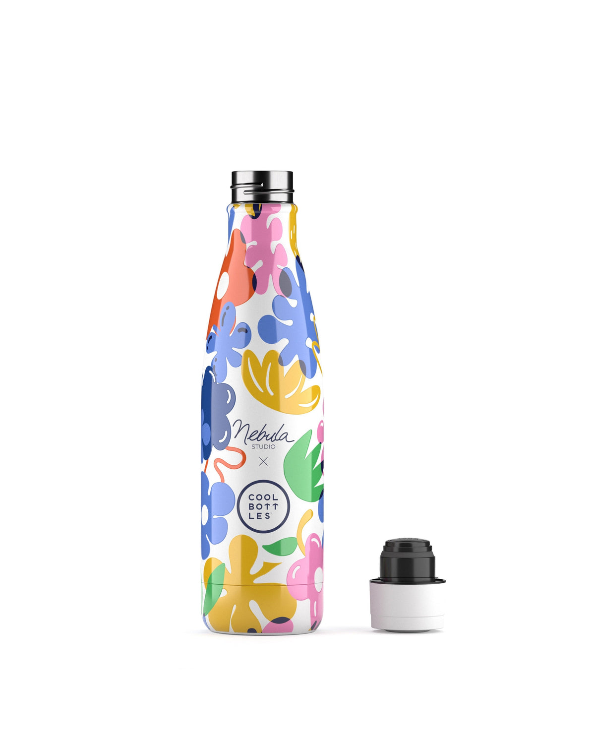 Cool Bottles Floral Madness 500 ml termos matara, kapağı çıkarılmış görünüm
