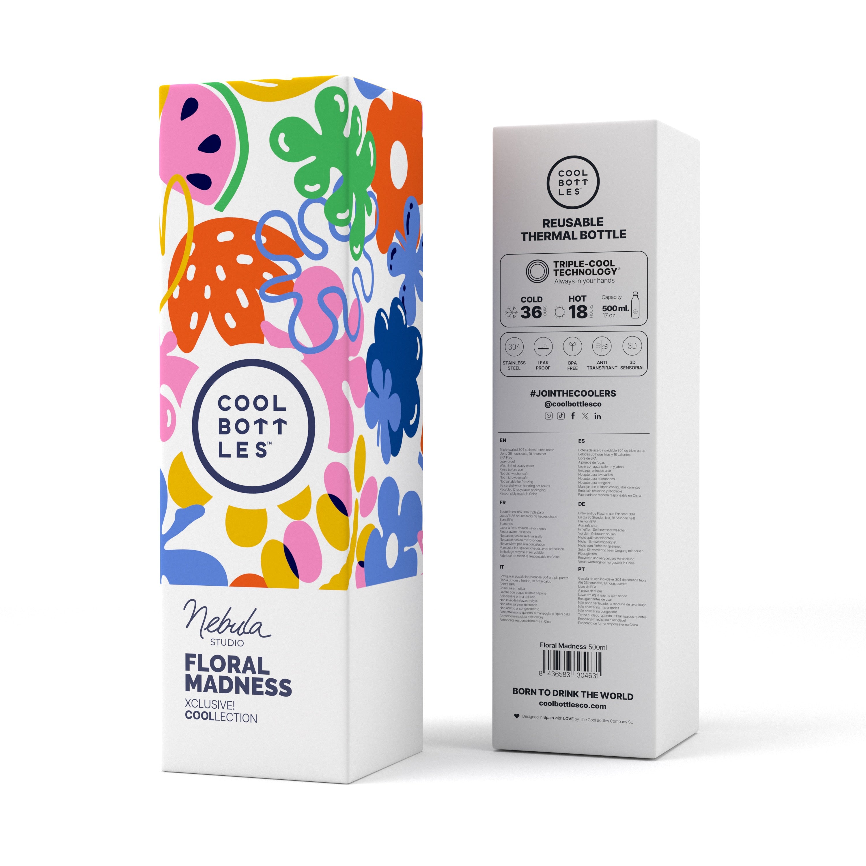 Cool Bottles Floral Madness – Nébula Studio Paslanmaz Çelik Termos Matara (500 ml)