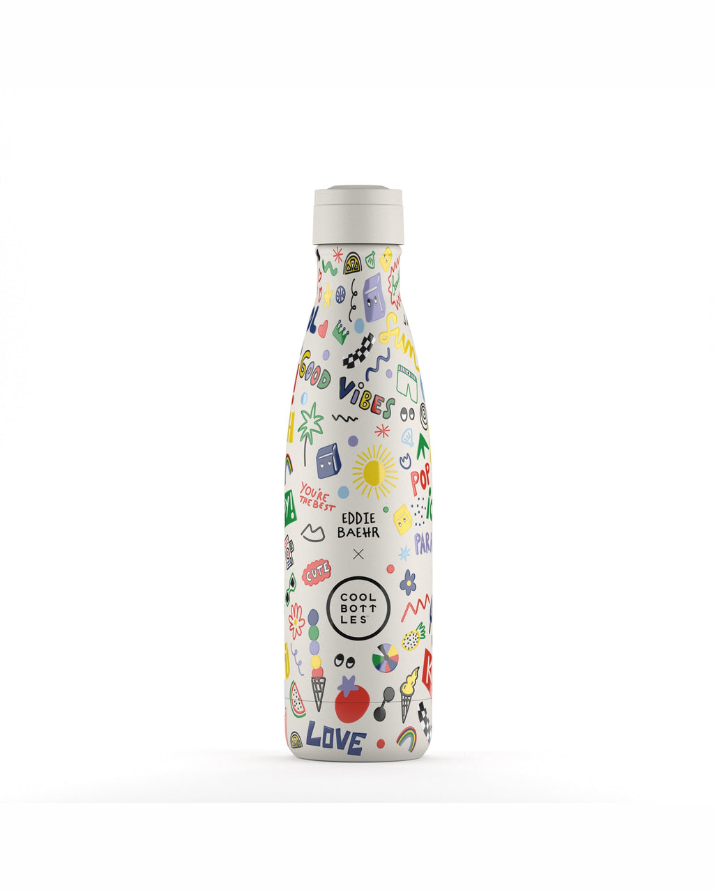 Cool Bottles Good Vibes Eddie Baehr desenli 500 ml çelik termos matara, önden görünüm