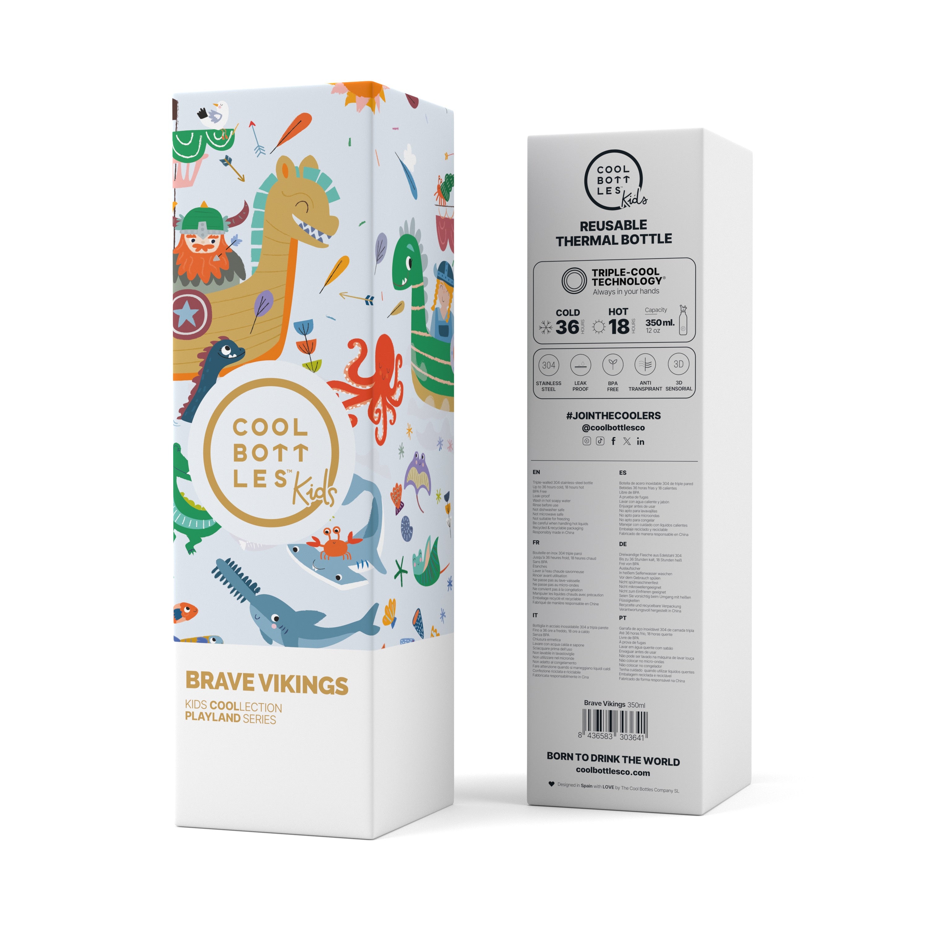 Cool Bottles Kids 350ml - Brave Vikings Paslanmaz Çelik Çocuk Matarası