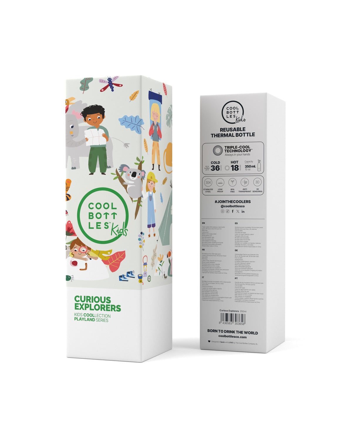 Cool Bottles Kids Curious Explorers 350 ml çocuk suluğu ambalaj kutusu