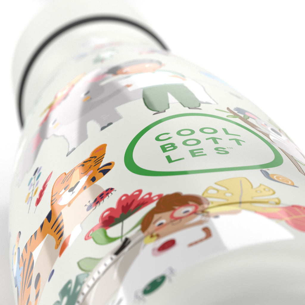 Cool Bottles Kids Curious Explorers kaşif deseni 3D kabartma yakın çekim