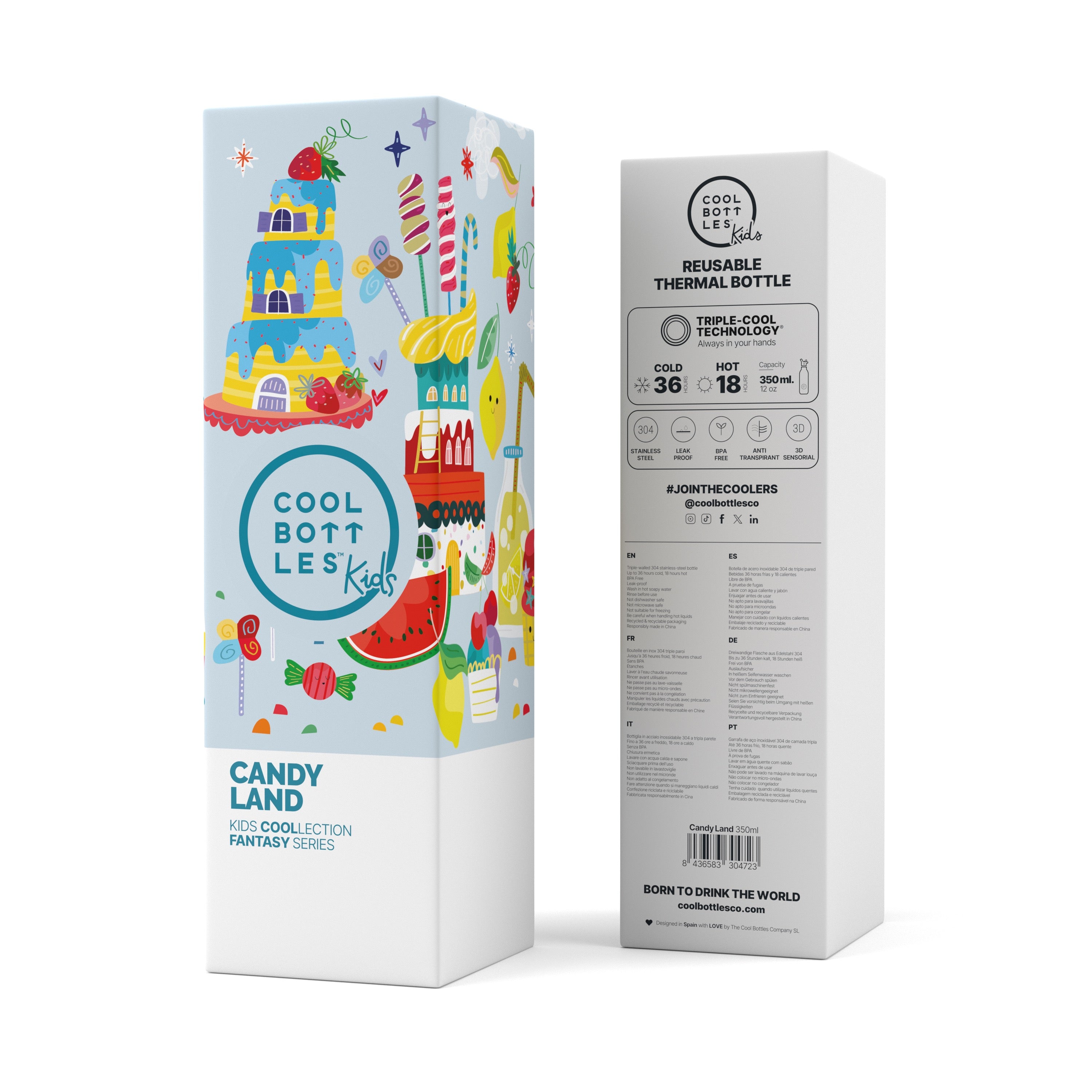 Cool Bottles Kids 350ml - Water Bottle for Kids Candy Land