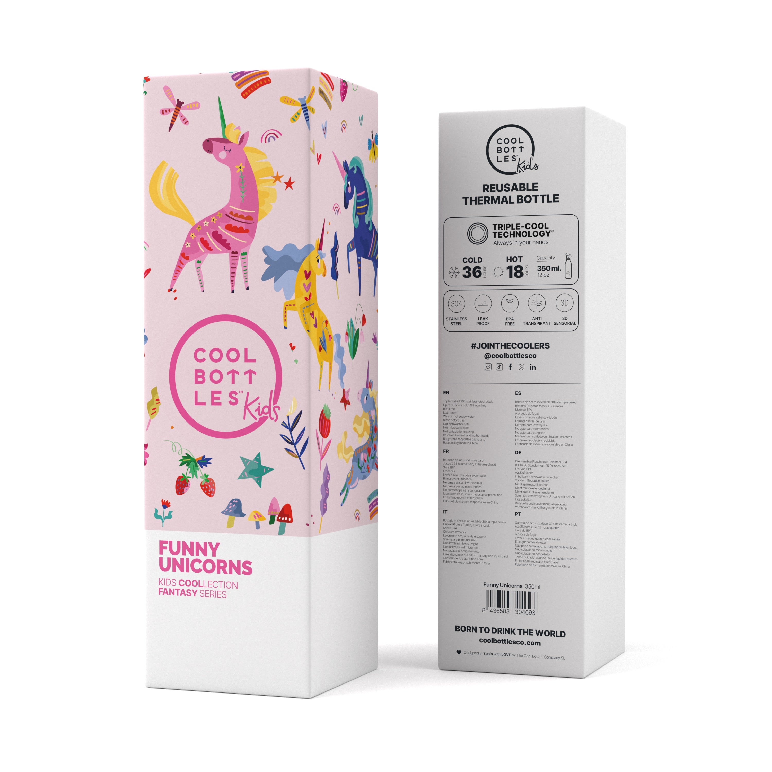 Cool Bottles™ Kids 350ml - Funny Unicorns Termos Matara