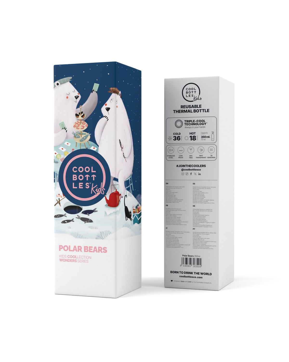 Cool Bottles Kids Polar Bears 350 ml çocuk suluğu ambalaj kutusu