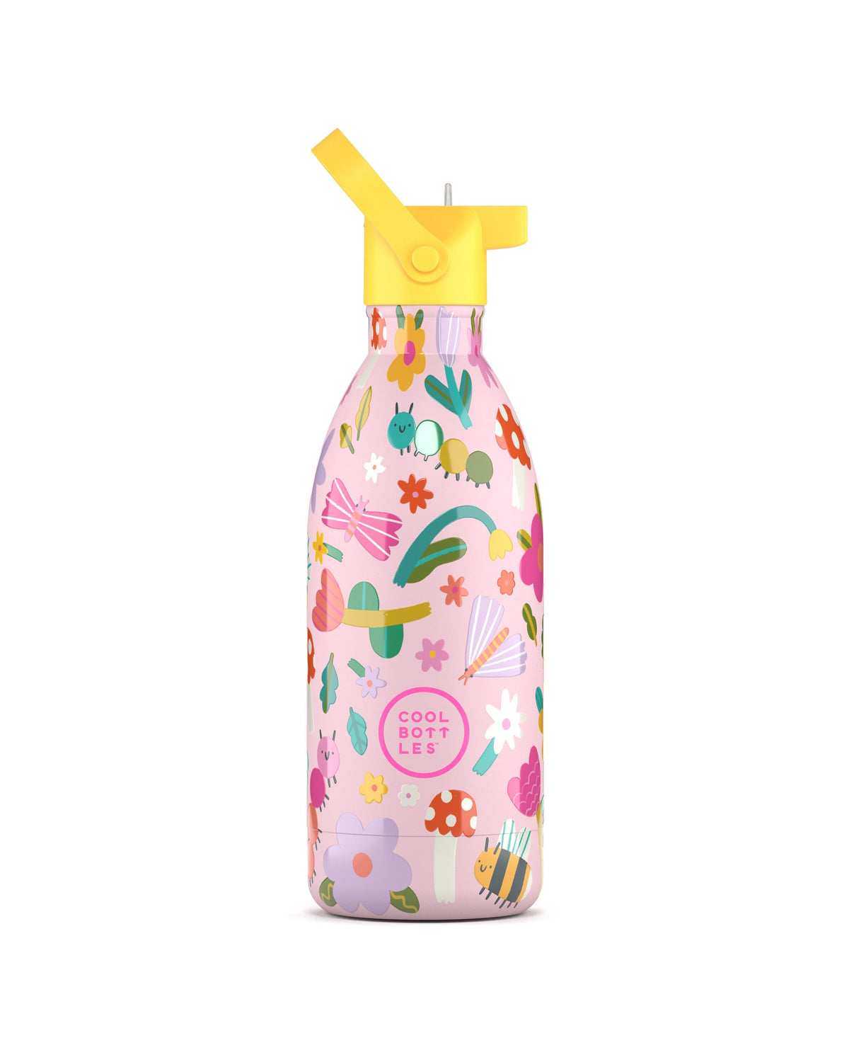 Cool Bottles Kids Bug Life böcek desenli 500 ml çelik çocuk suluğu, pipetli kapak takılı