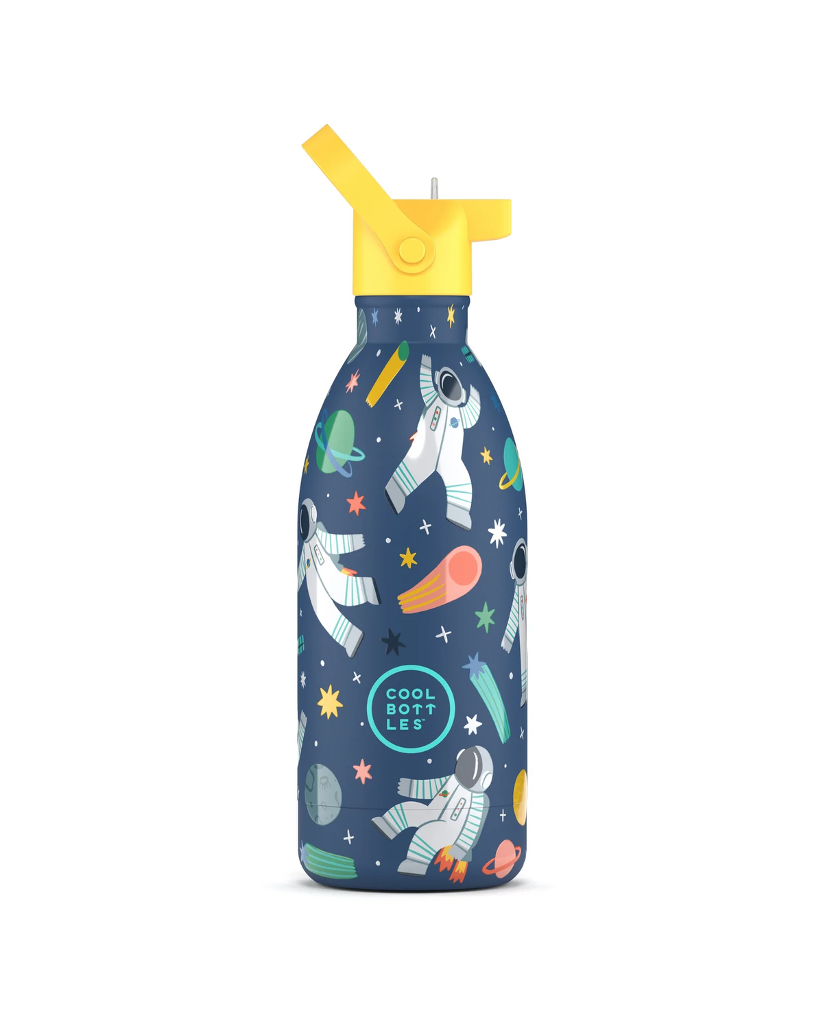 Cool Bottles Kids Galactic Ride uzay roketi desenli 500 ml çelik çocuk suluğu, pipetli kapak takılı