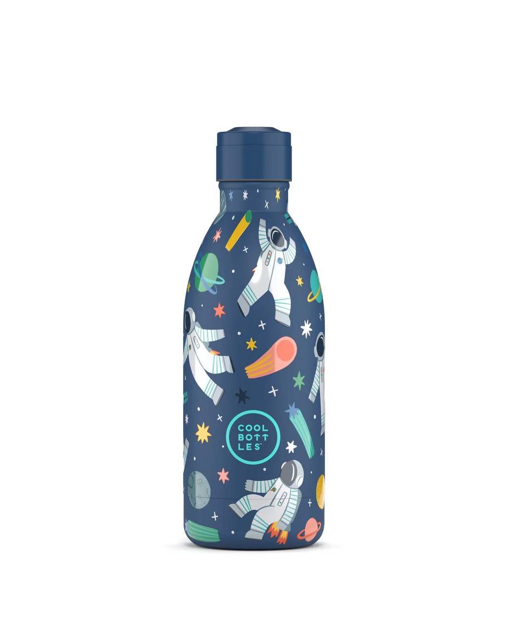 Cool Bottles Kids Galactic Ride 500 ml çocuk suluğu, vidalı standart kapak takılı