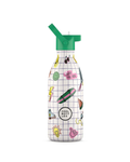 Cool Bottles Kids Play Mode renkli desenli 500 ml çelik çocuk suluğu, pipetli kapak takılı