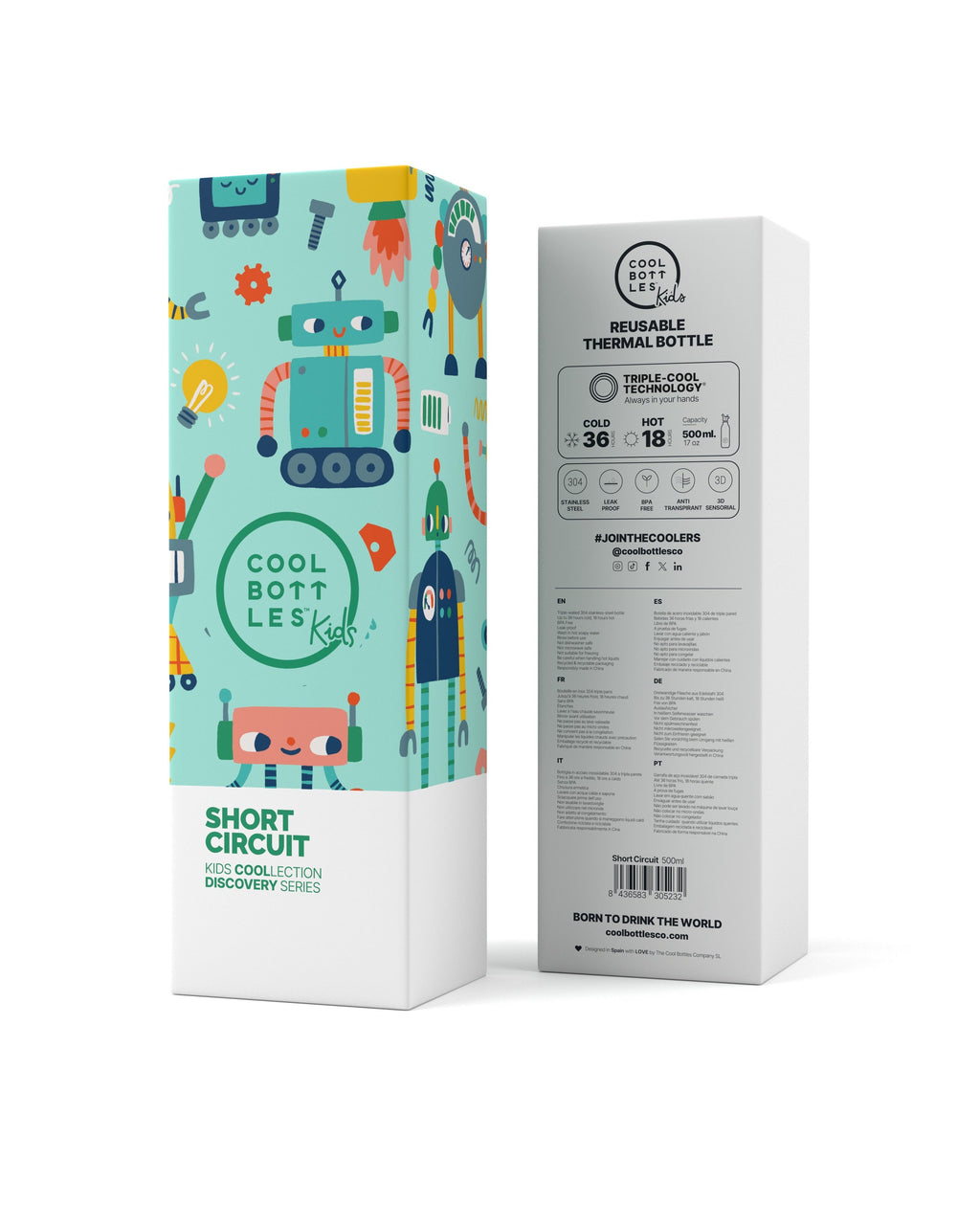 Cool Bottles Kids Short Circuit 500 ml çocuk suluğu ambalaj kutusu