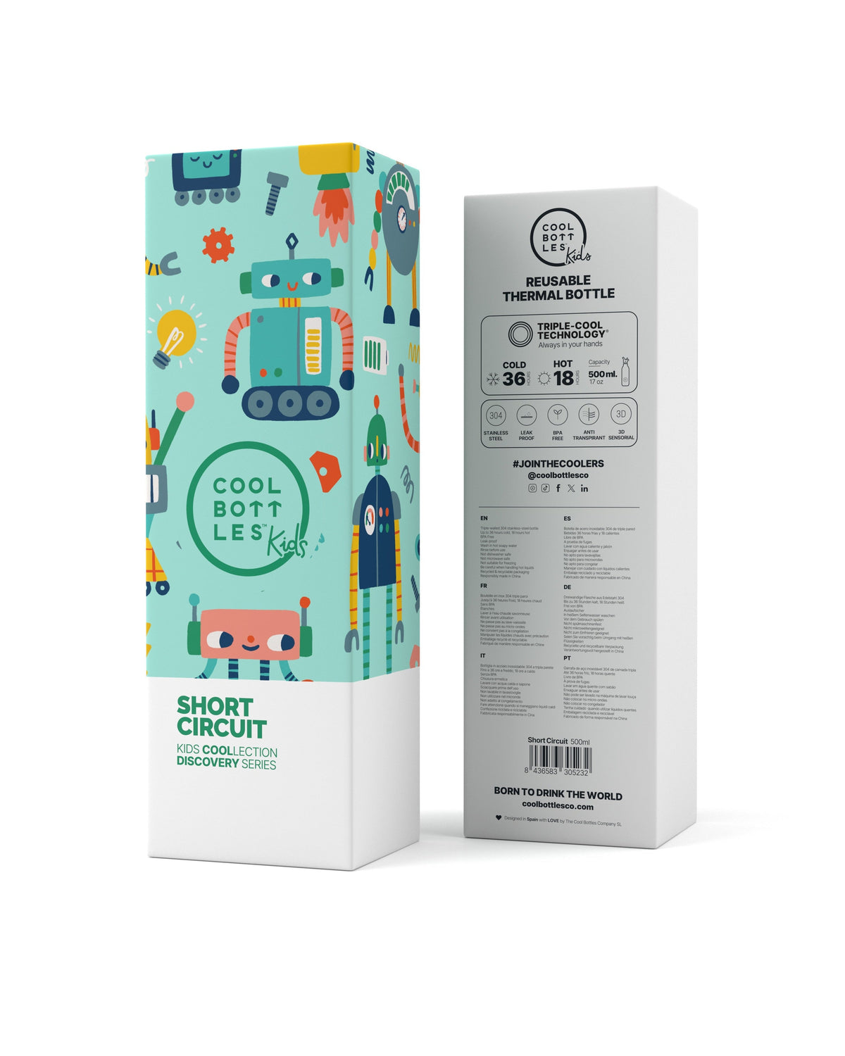 Cool Bottles Kids Short Circuit 500 ml çocuk suluğu ambalaj kutusu