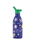 Cool Bottles Kids Stellar Journey uzay desenli 500 ml çelik çocuk suluğu, pipetli kapak takılı