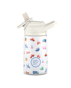 Cool Bottles Kiddies Little Wheels araba desenli 350 ml çelik bebek suluğu, ağızlık açık