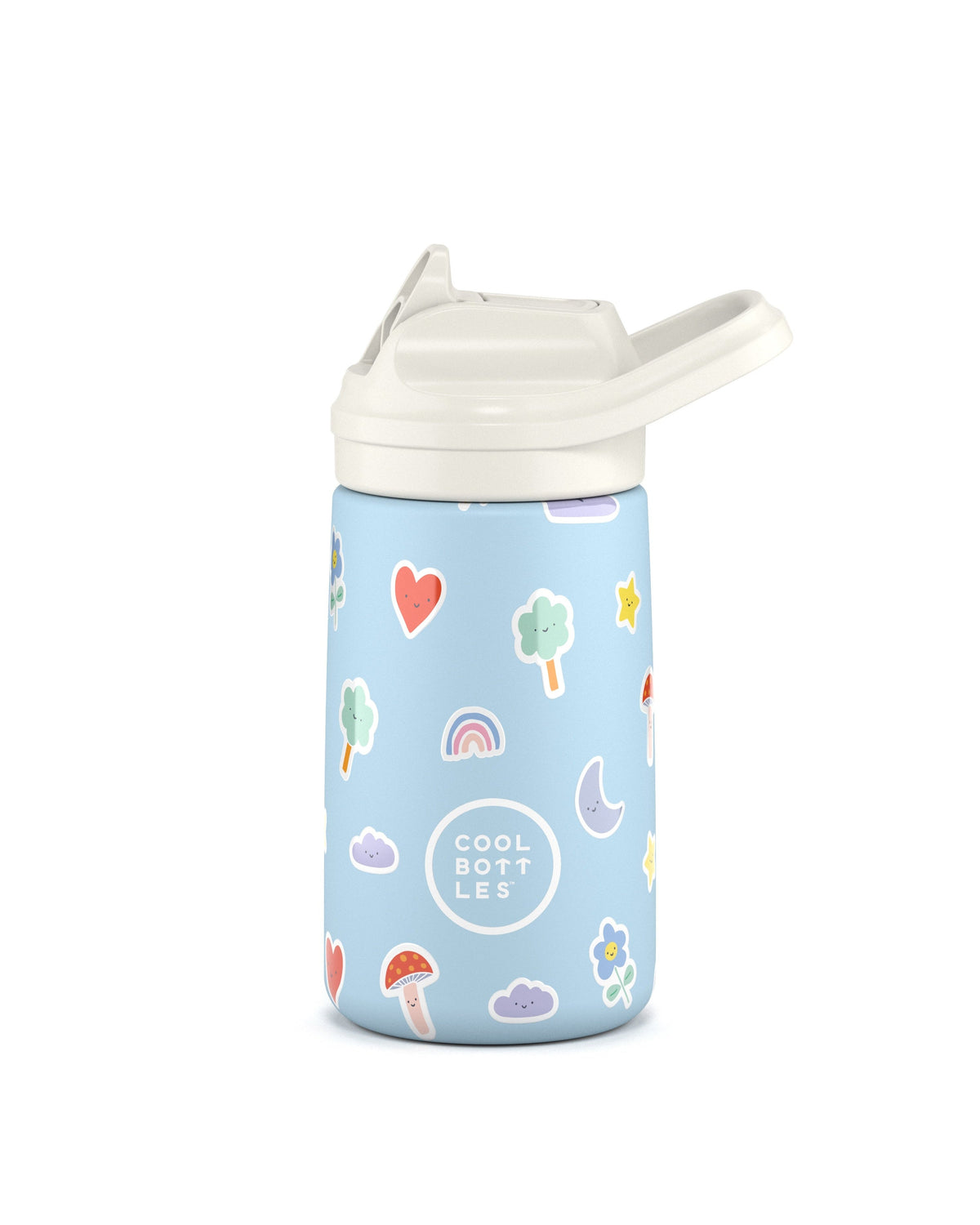 Cool Bottles Kiddies Rainbow Clouds gökkuşağı desenli 350 ml bebek suluğu, click kapak kapalı