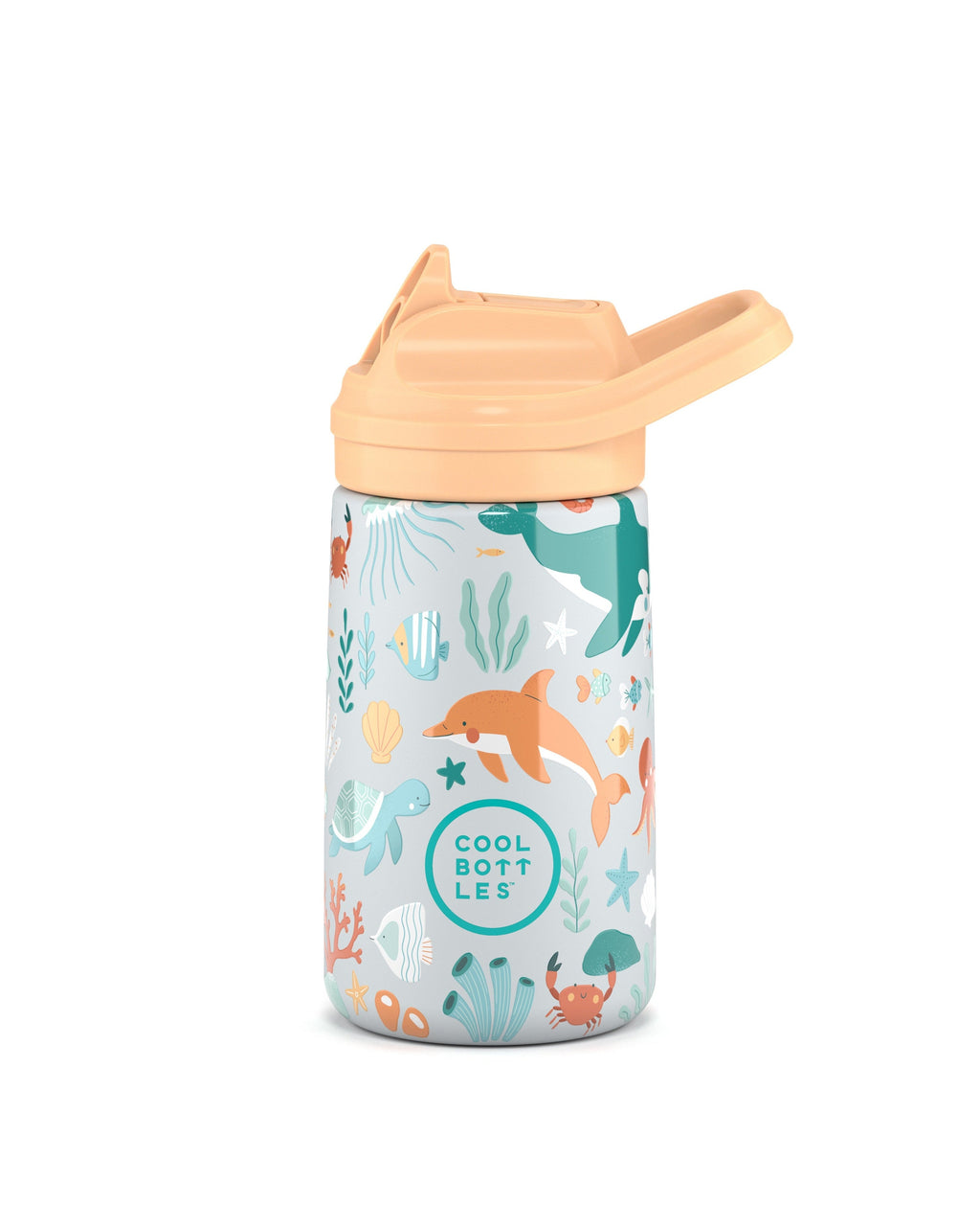 Cool Bottles Kiddies Underwater World desenli 350 ml bebek suluğu, click kapak kapalı