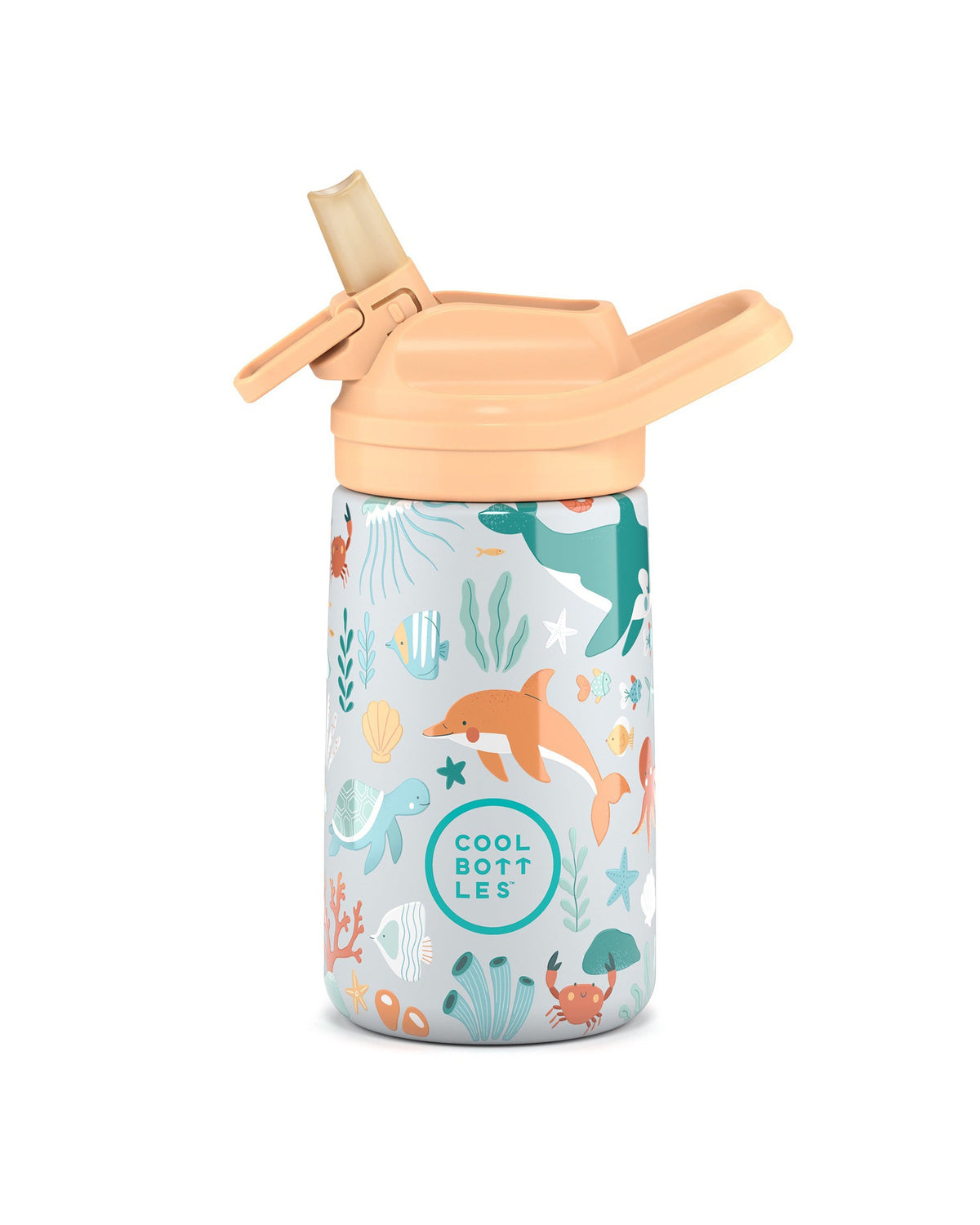 Cool Bottles Kiddies Underwater World deniz canlıları desenli 350 ml çelik bebek suluğu, ağızlık açık