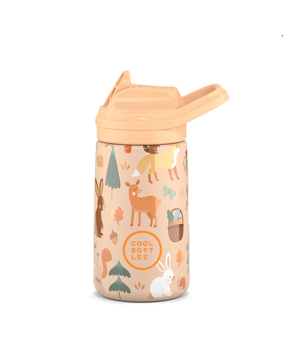 Cool Bottles Kiddies Woodland Buddies desenli 350 ml bebek suluğu, click kapak kapalı