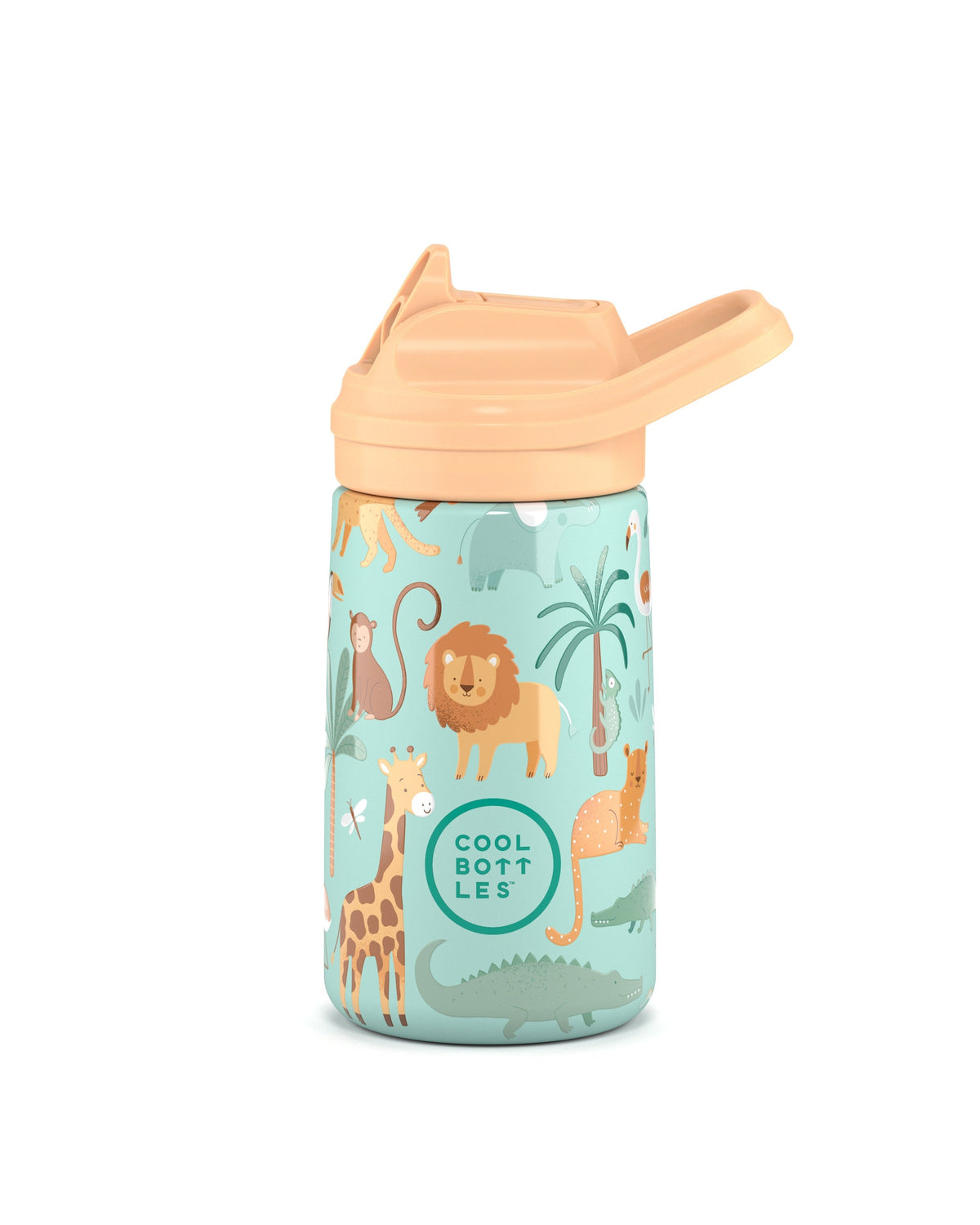 Cool Bottles Kiddies Wild Crew safari desenli 350 ml bebek suluğu, click kapak kapalı