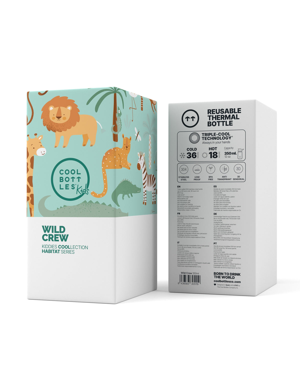 Cool Bottles Kiddies Wild Crew 350 ml bebek suluğu ambalaj kutusu