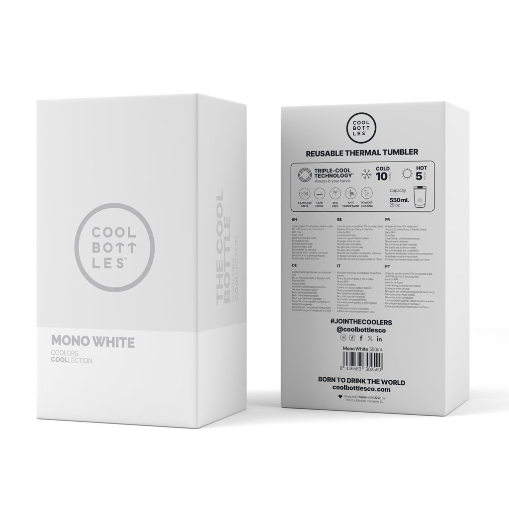 Cool Bottles Mono White Tumbler – 550 ml Paslanmaz Çelik Termos Bardak