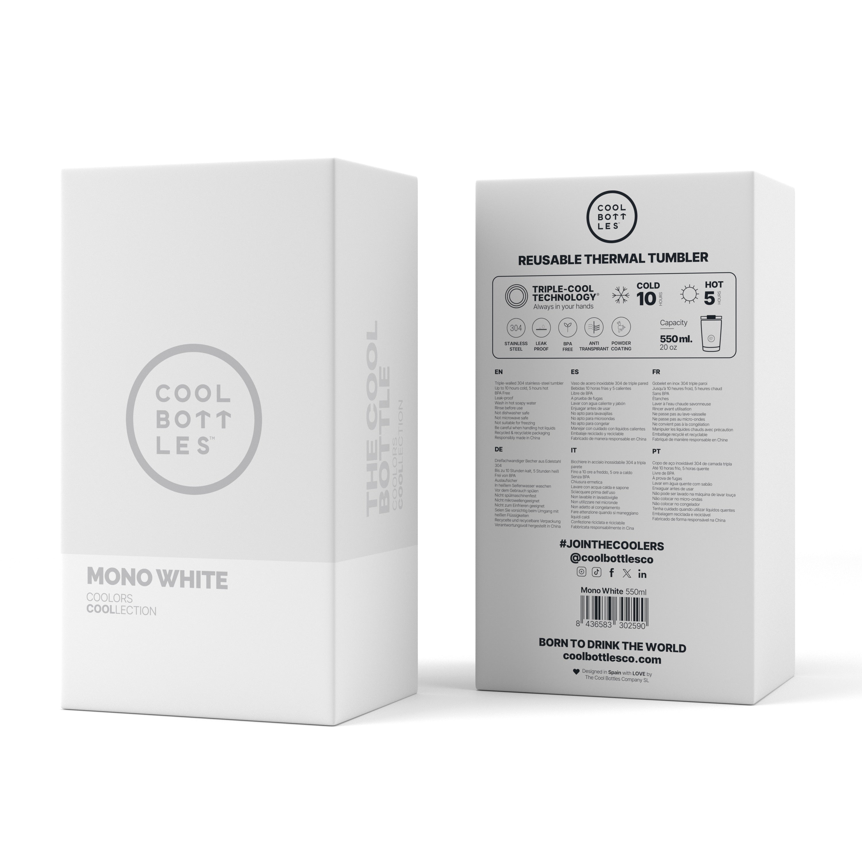 Cool Bottles Mono White Tumbler – 550 ml Paslanmaz Çelik Termos Bardak