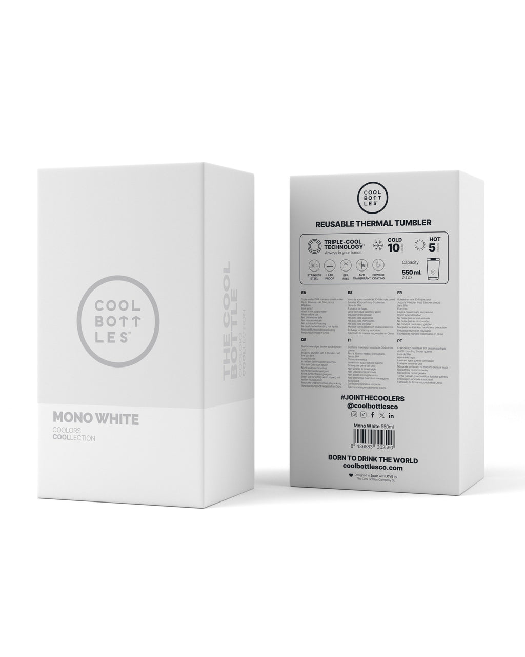Cool Bottles Mono White 550 ml termos bardak ambalaj kutusu