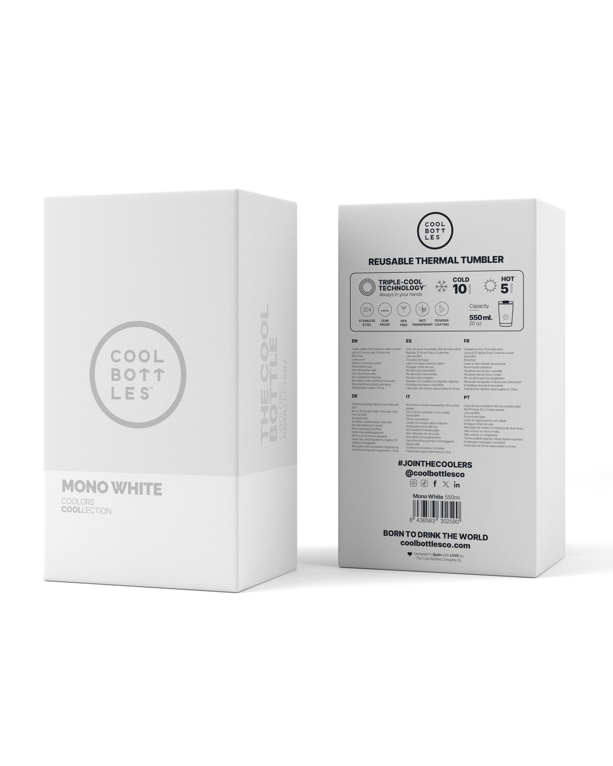 Cool Bottles Mono White 550 ml termos bardak ambalaj kutusu