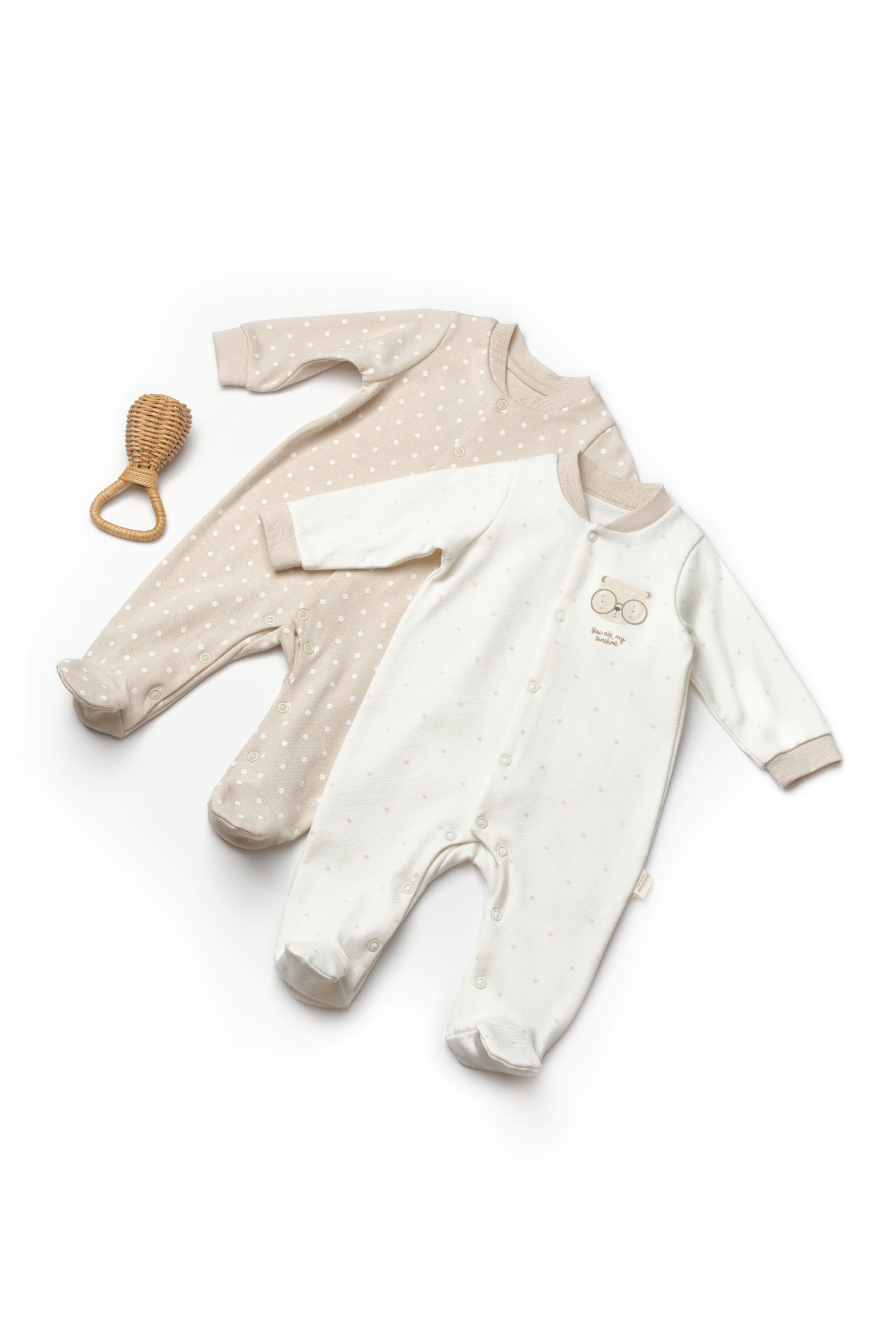 Organik Pamuk Teddy Bear Patikli Çıtçıtlı 2'li Tulum Set