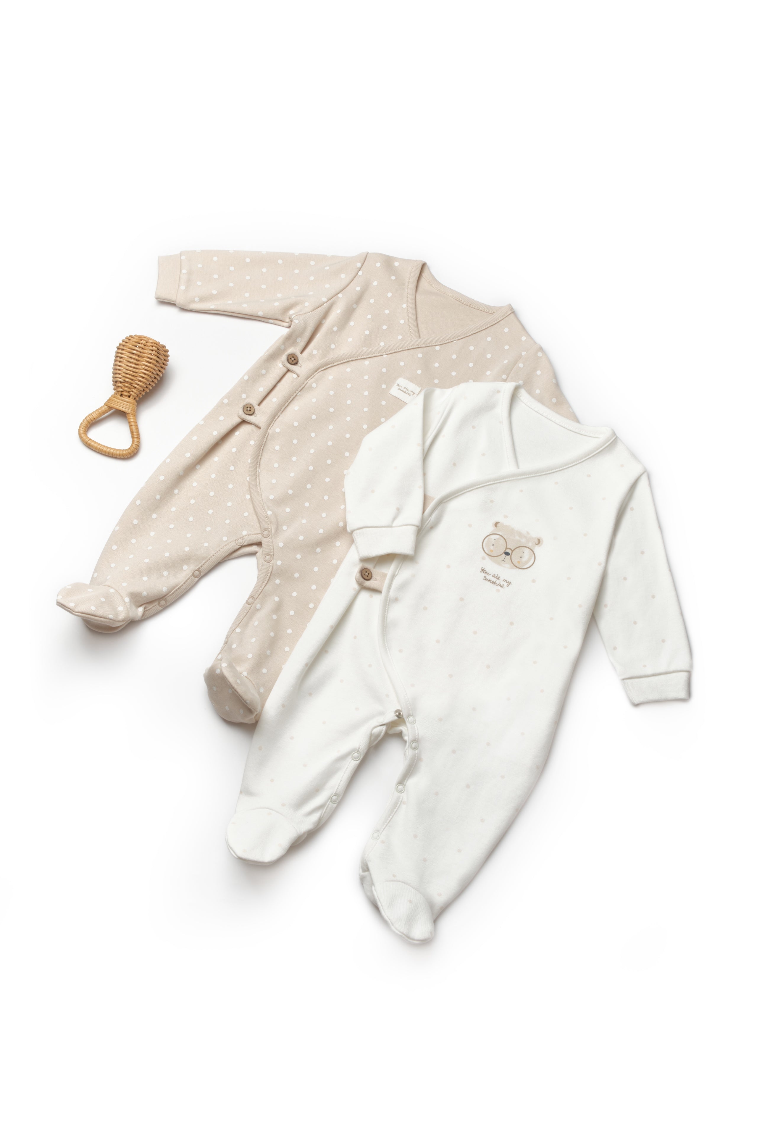 Organik Pamuk Teddy Bear Patikli 2'li Kruvaze Tulum Set