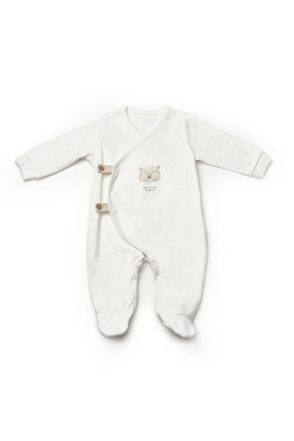 BabyCosy Organik Pamuk Teddy Bear Patikli 2'li Kruvaze Tulum Set