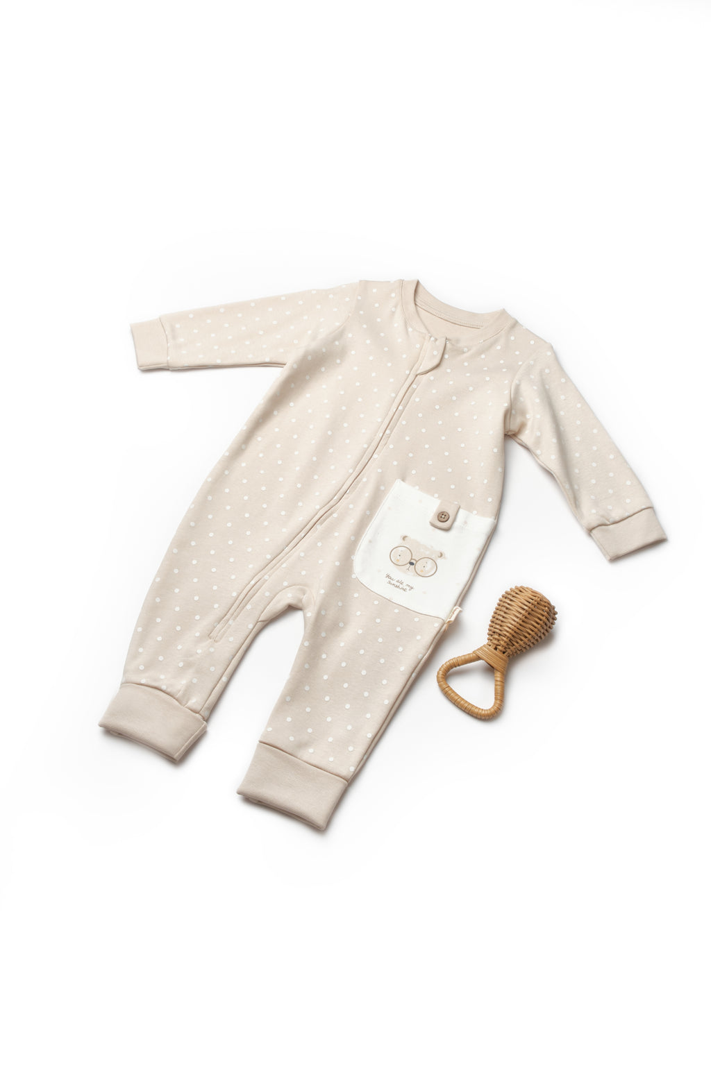 Organik Pamuk Teddy Bear Fermuarlı Cepli Tulum