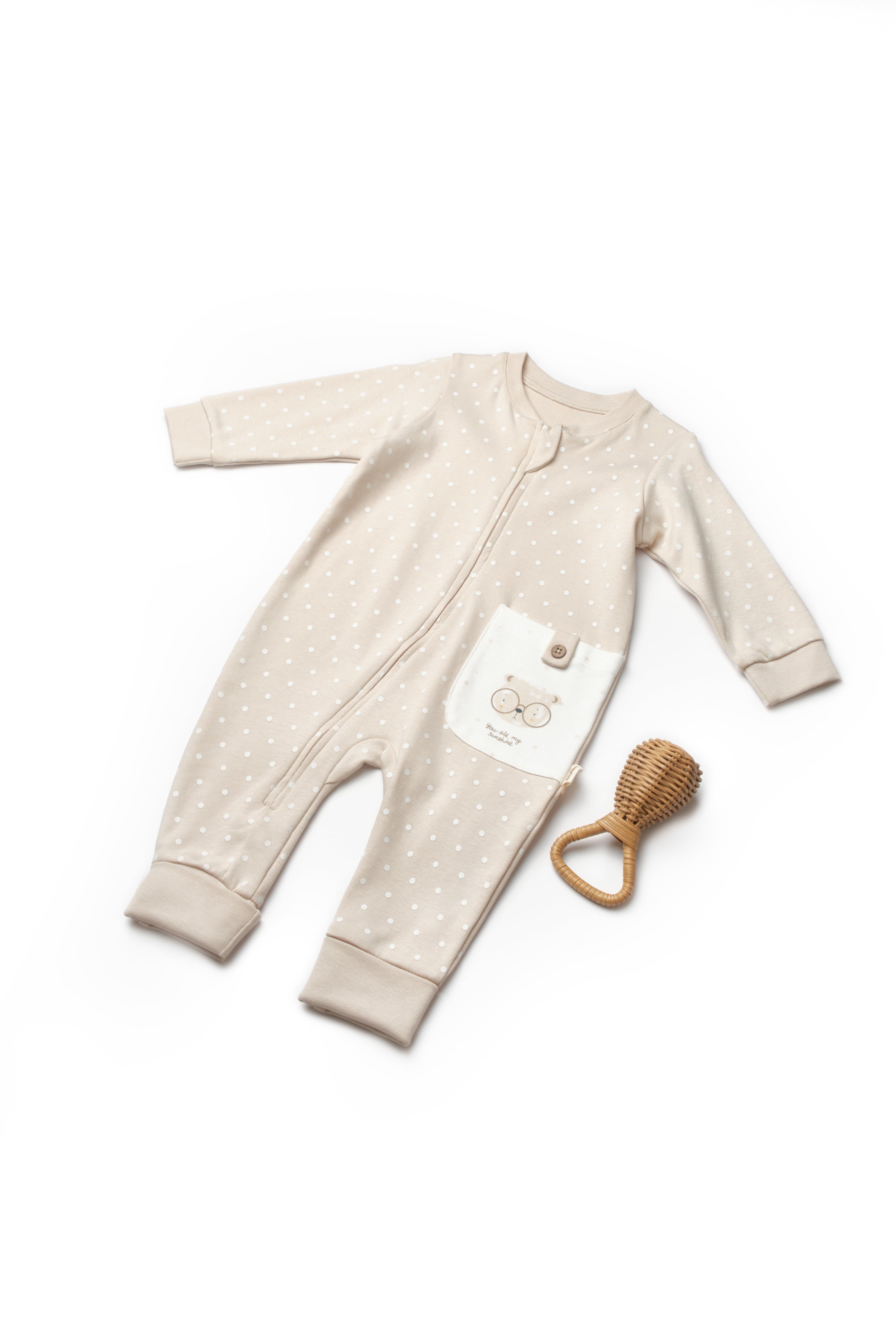 Organik Pamuk Teddy Bear Fermuarlı Cepli Tulum