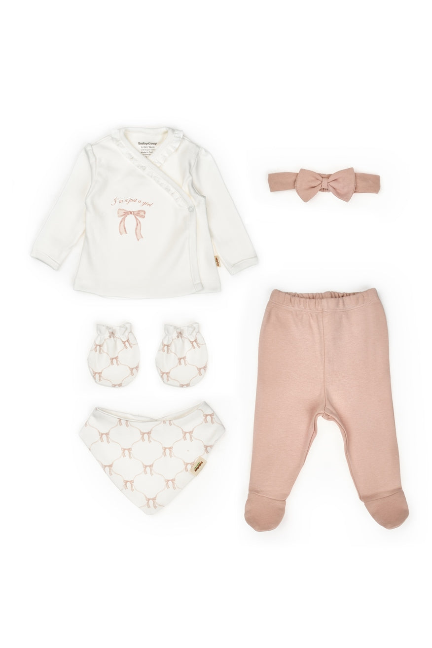 Organik Pamuk 5’li Hastane Çıkış Seti – Bow Koleksiyonu