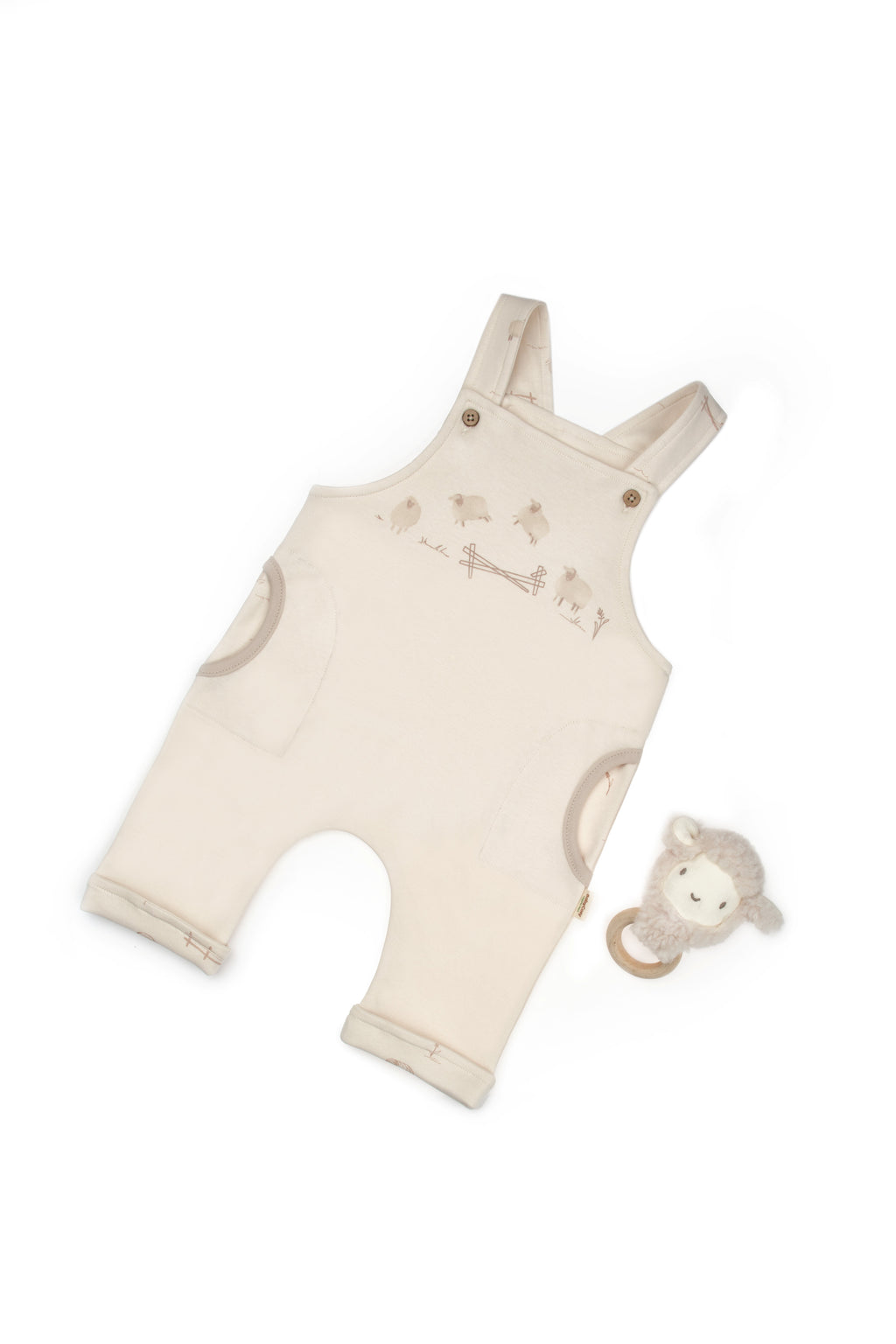 Organik Pamuk Kuzu Desenli Uzun Paçalı Salopet – Lamb Koleksiyonu