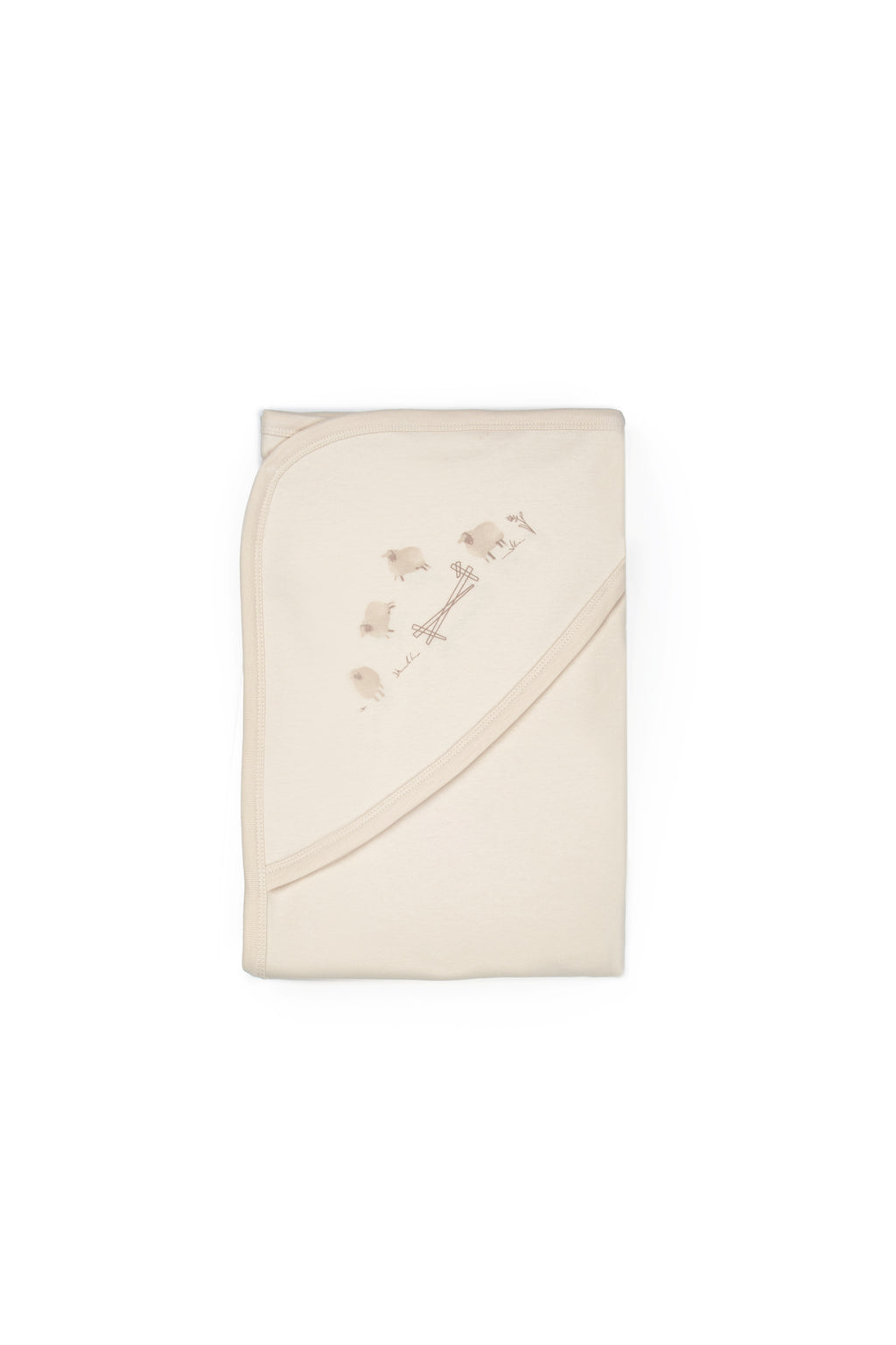 Organik Pamuk Kuzu Desenli Kapüşonlu Battaniye – Bej