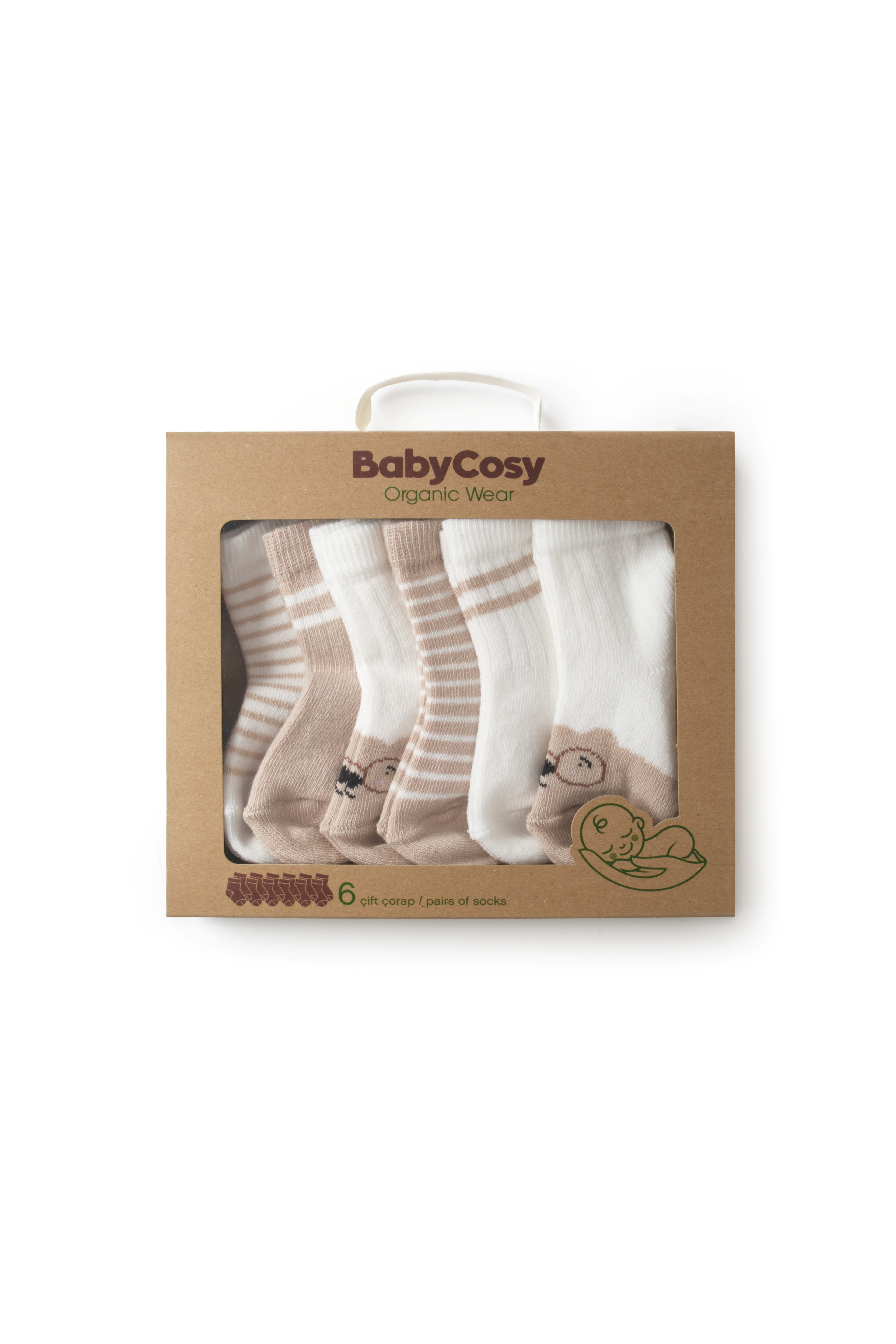 Organik Pamuk Teddy Bear Kutulu 6'lı Bebek Çorap Seti