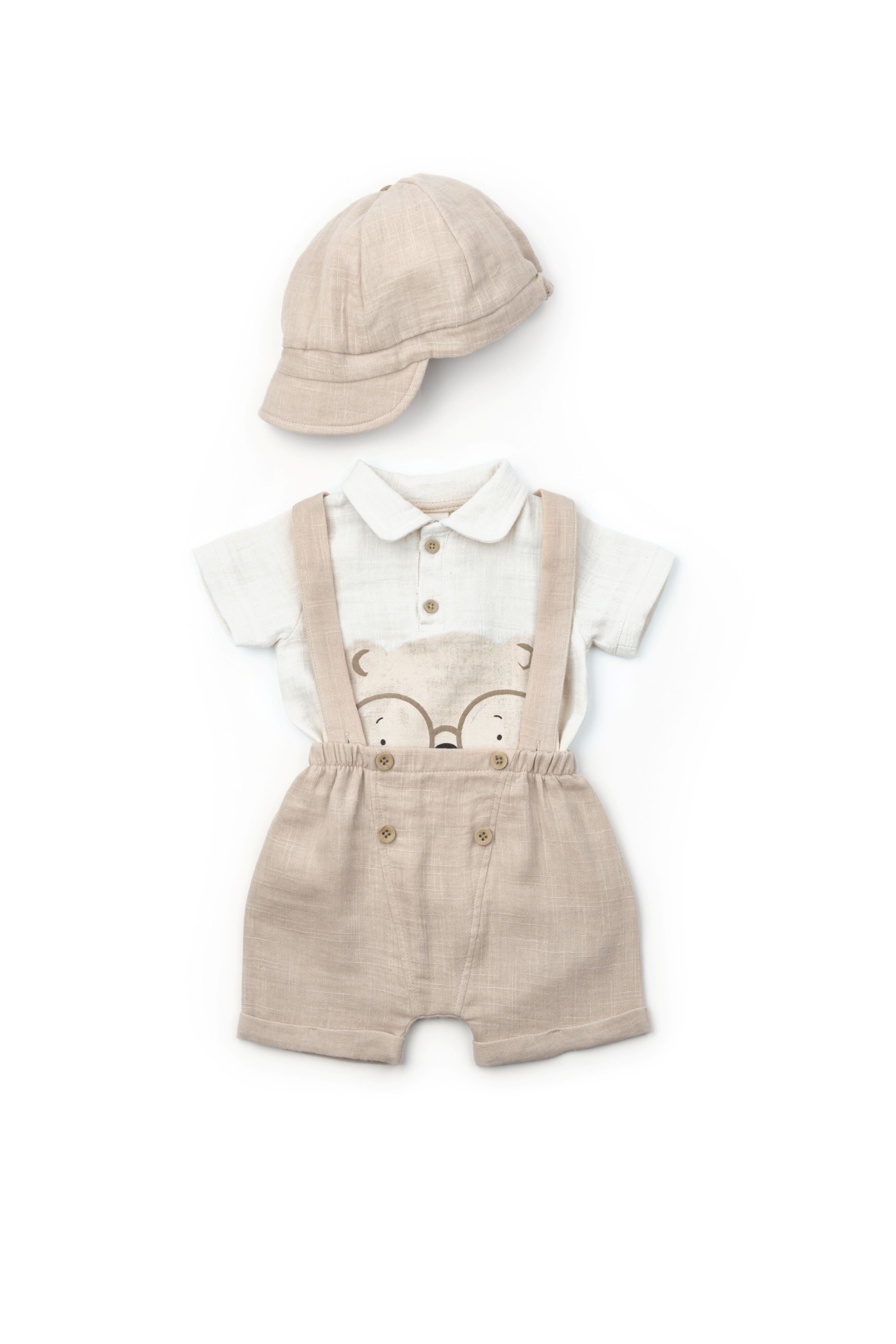 Organik Pamuk Teddy Bear 3'lü Müslin Salopet Takım