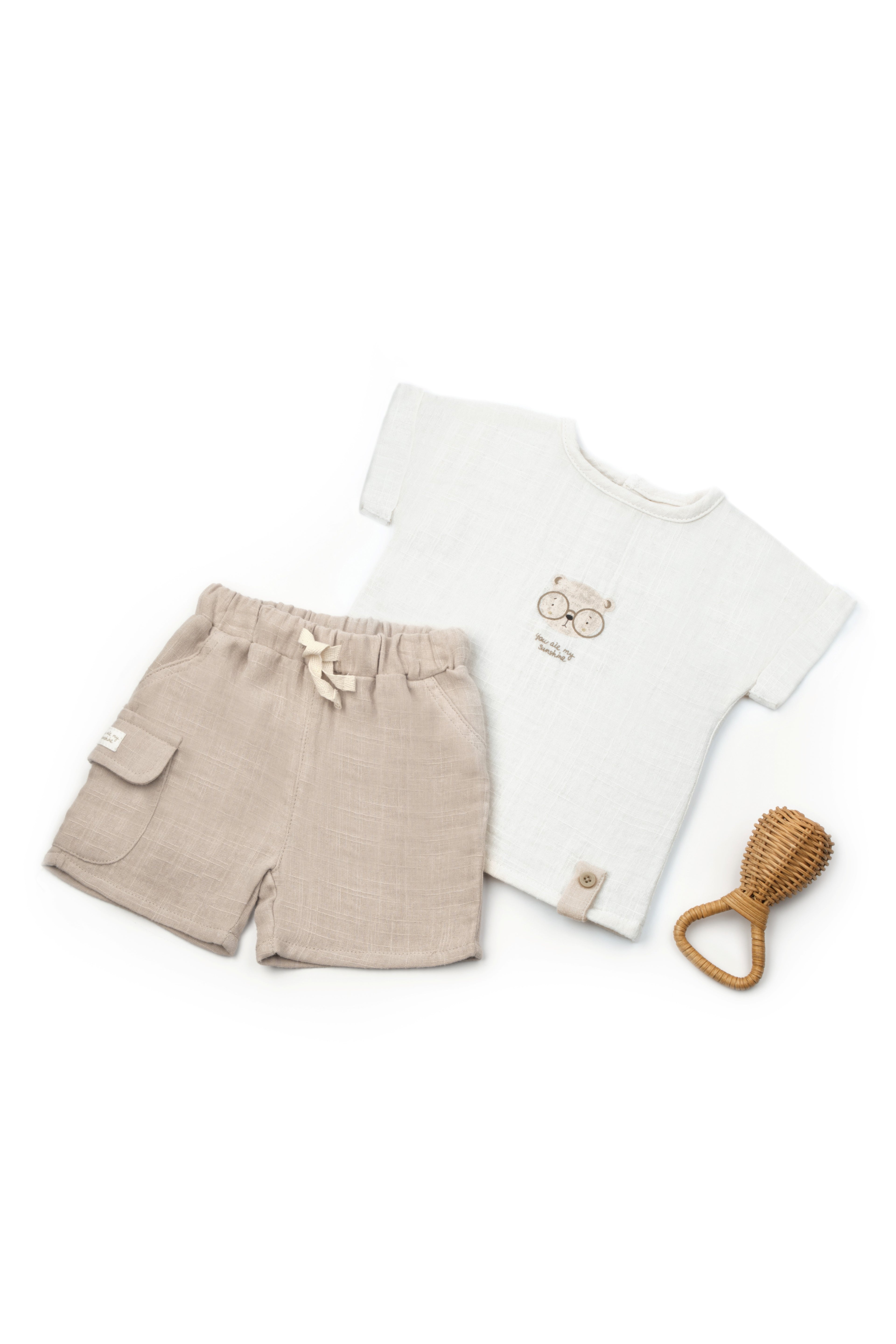 Organik Pamuk Teddy Bear Müslin Şort Takım