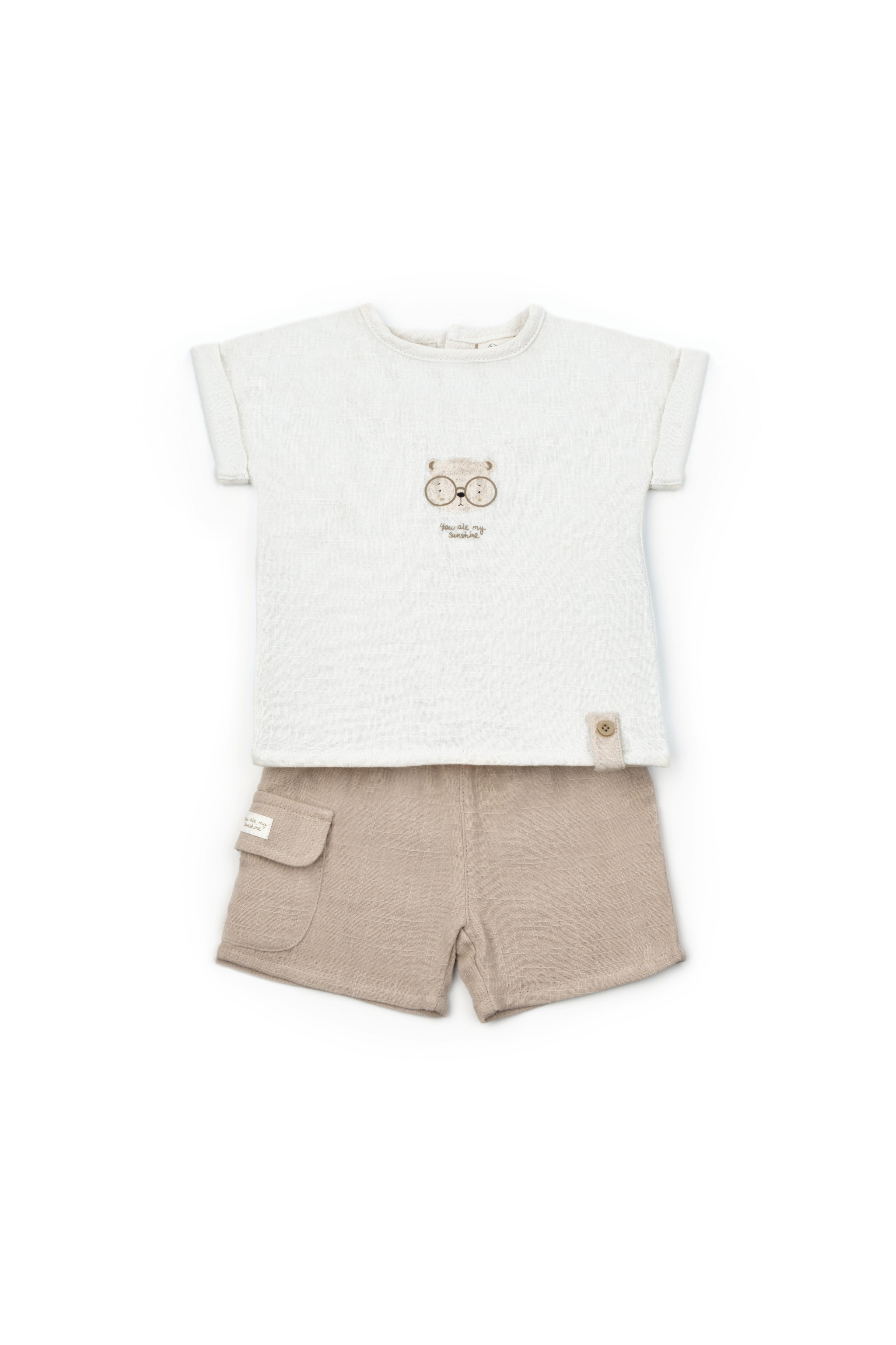 Organik Pamuk Teddy Bear Müslin Şort Takım