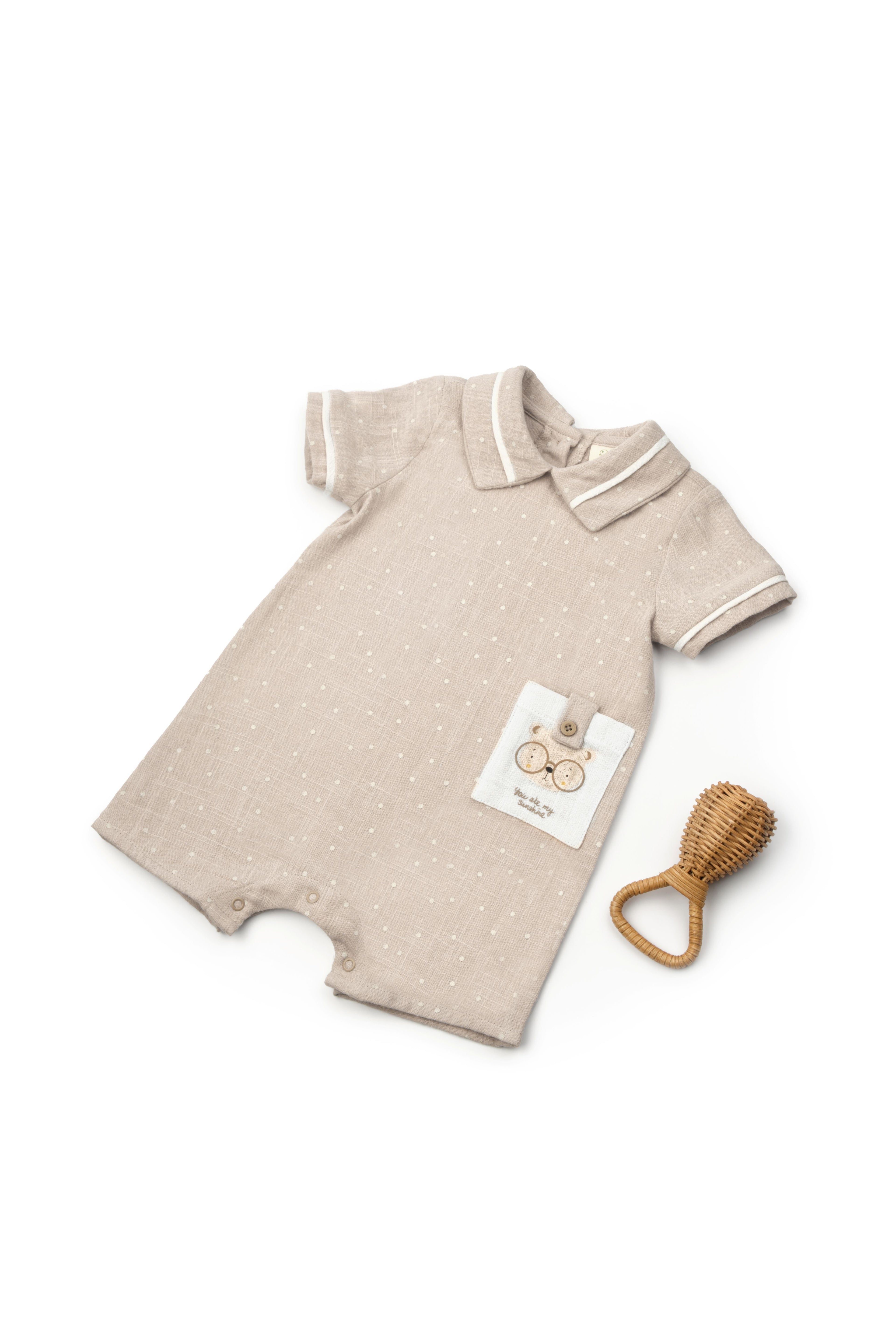 Organik Pamuk Teddy Bear Müslin Bej Şort Tulum
