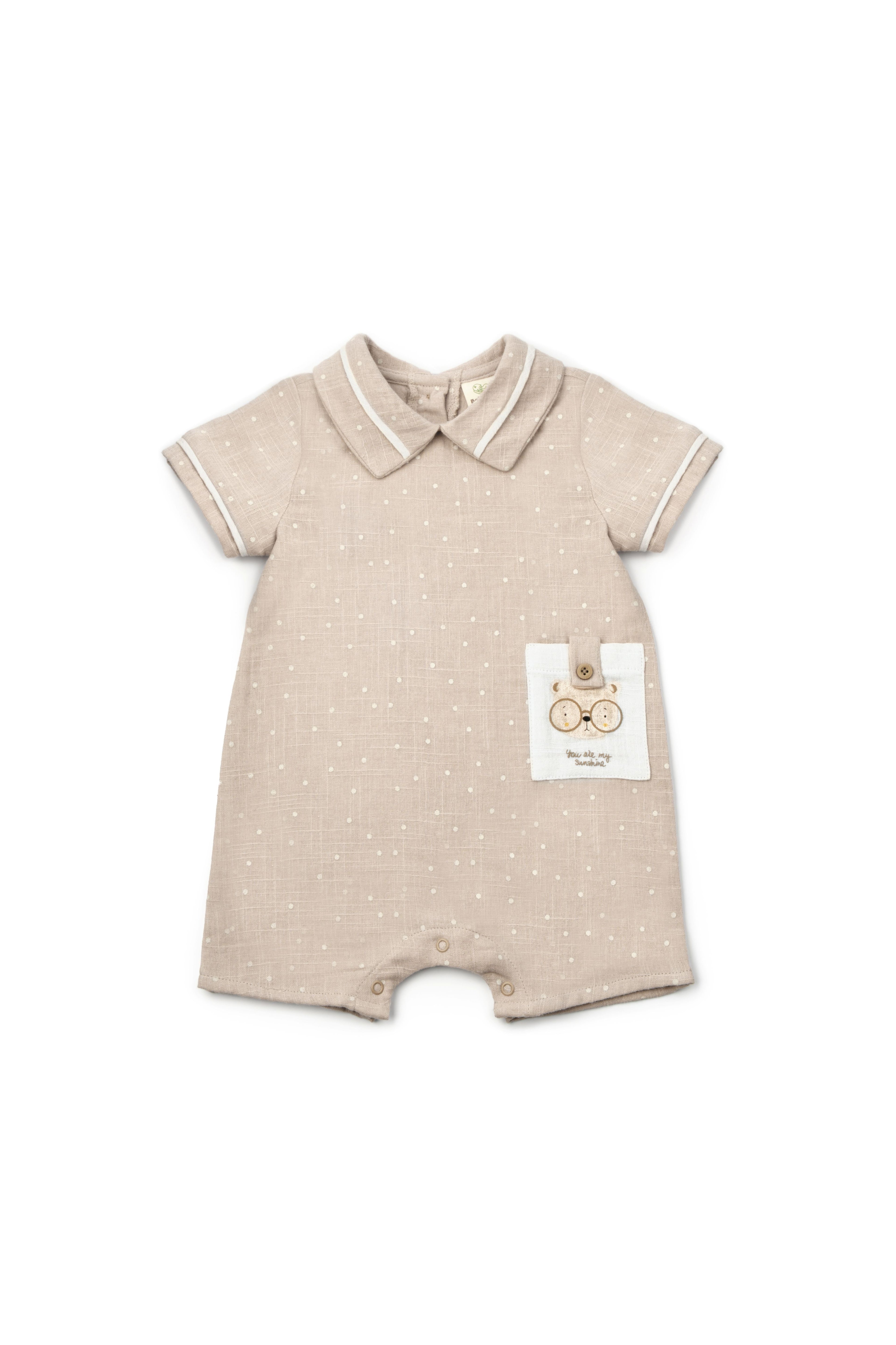 Organik Pamuk Teddy Bear Müslin Bej Şort Tulum