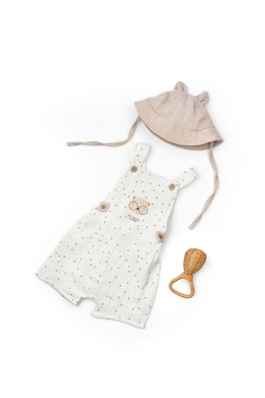 Organik Pamuk Teddy Bear Şapkalı Müslin Şort Tulum