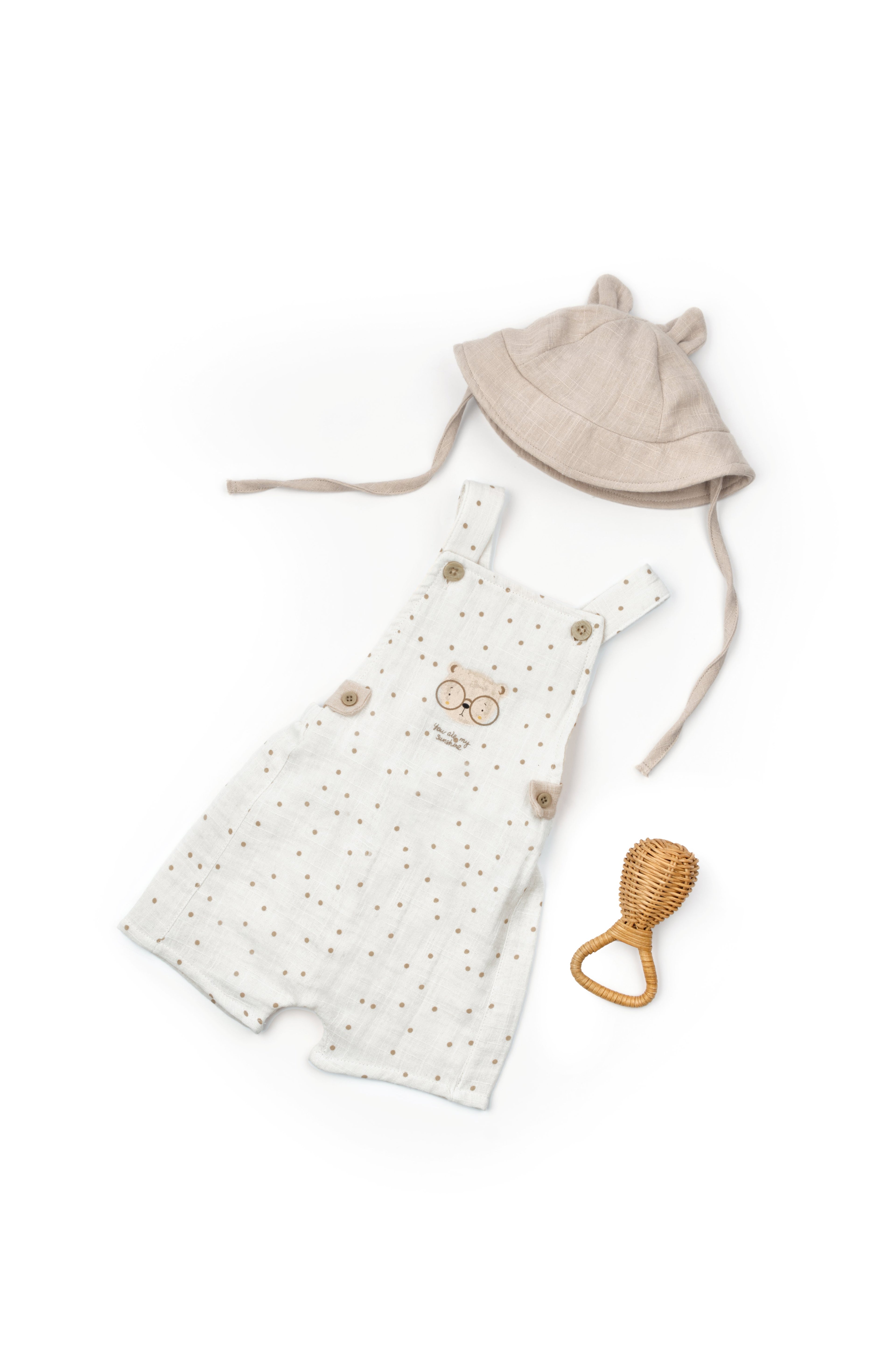 Organik Pamuk Teddy Bear Şapkalı Müslin Şort Tulum