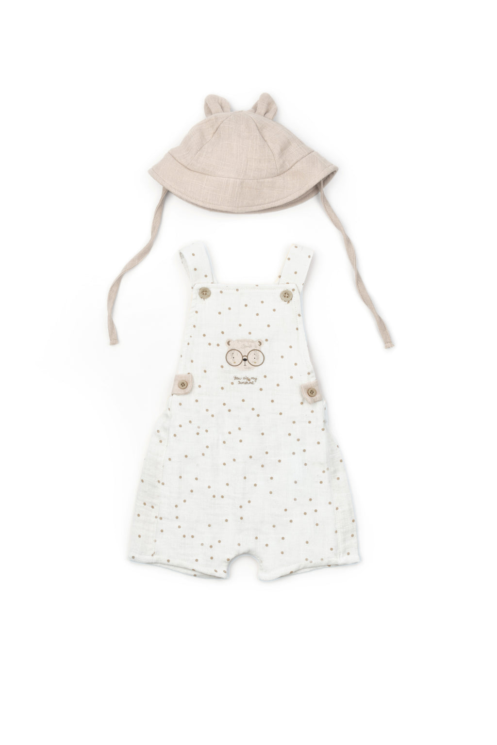 Organik Pamuk Teddy Bear Şapkalı Müslin Şort Tulum