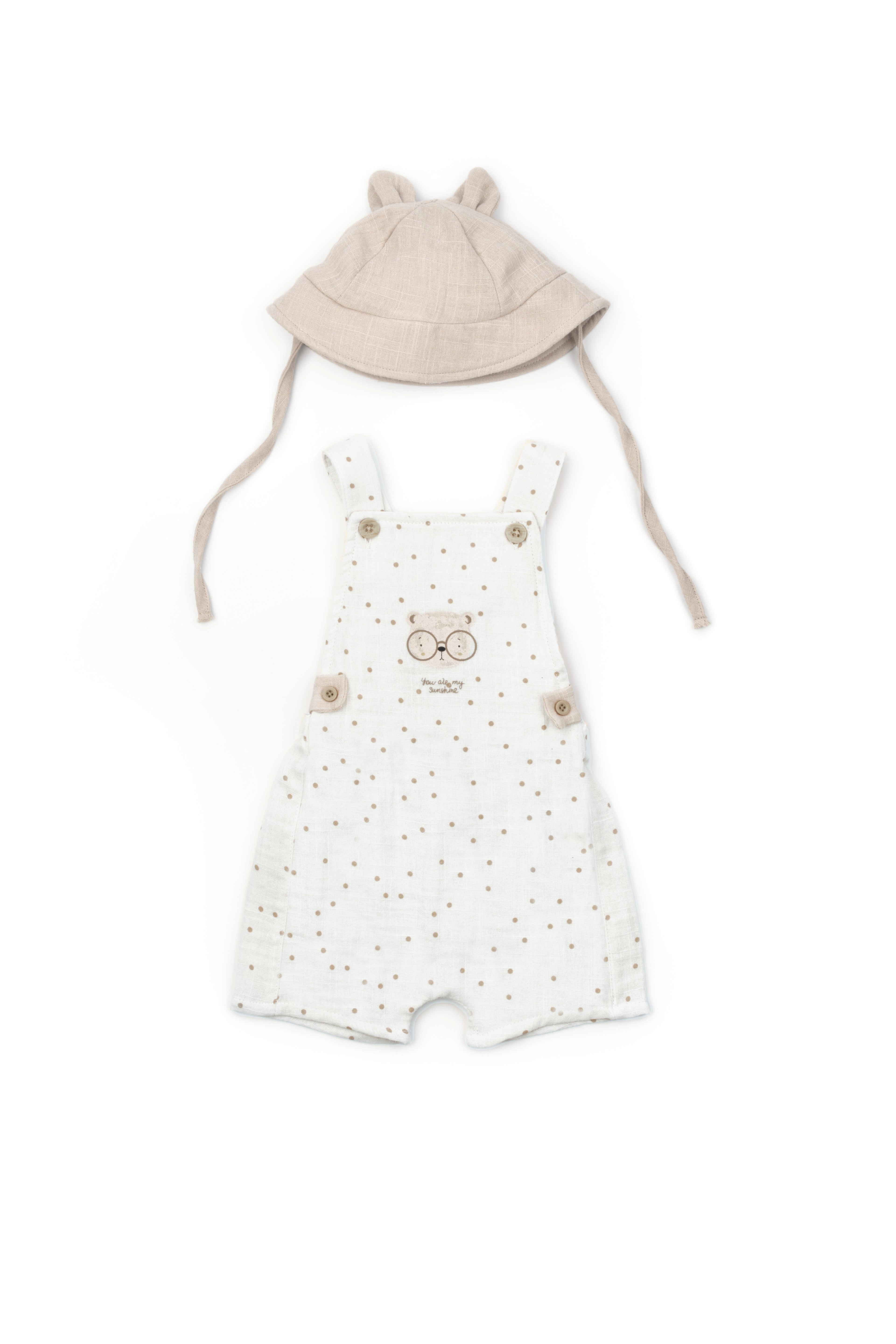 Organik Pamuk Teddy Bear Şapkalı Müslin Şort Tulum