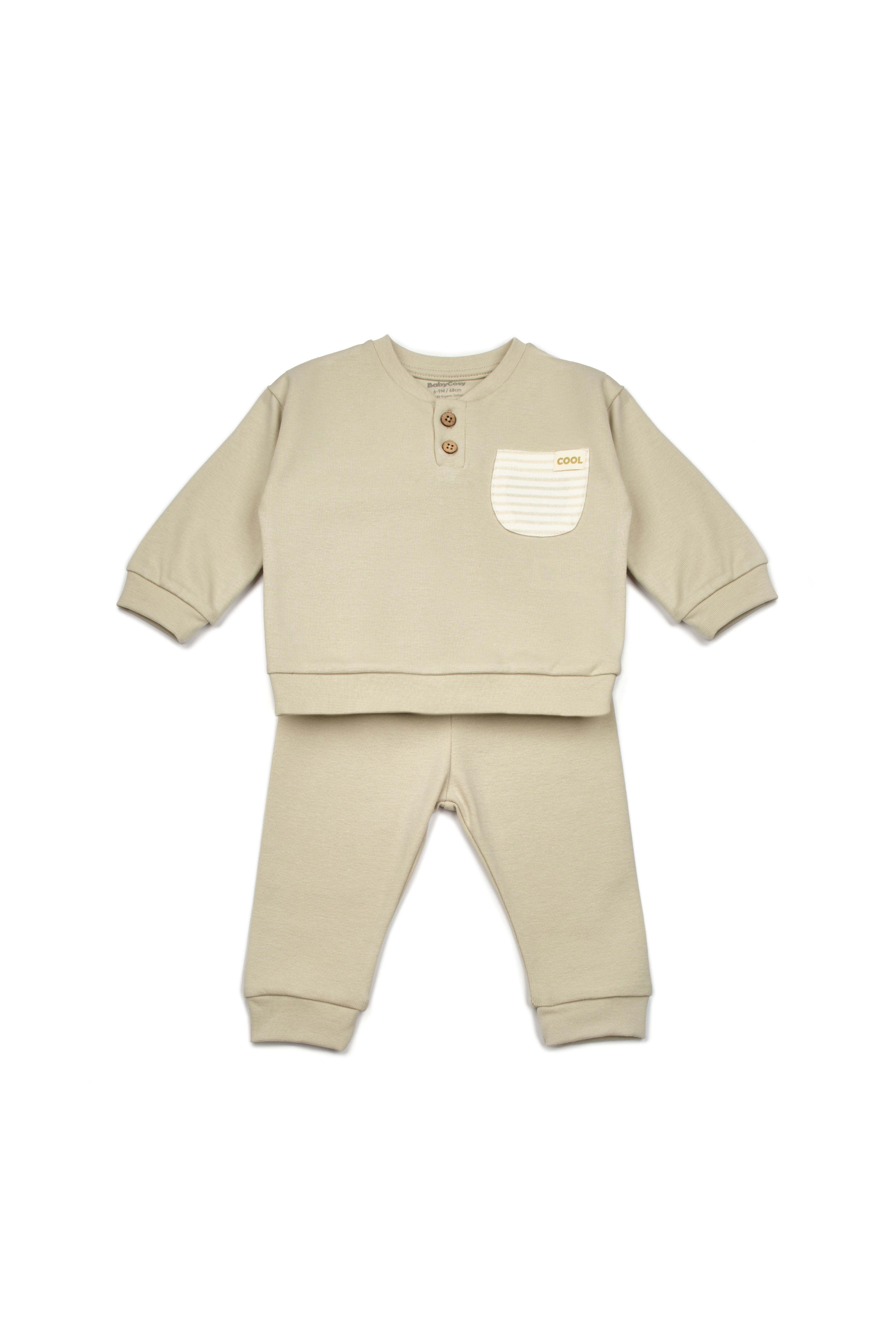Organik Pamuk Cool Yeşil Sweatshirt Pantolon Bebek Takımı
