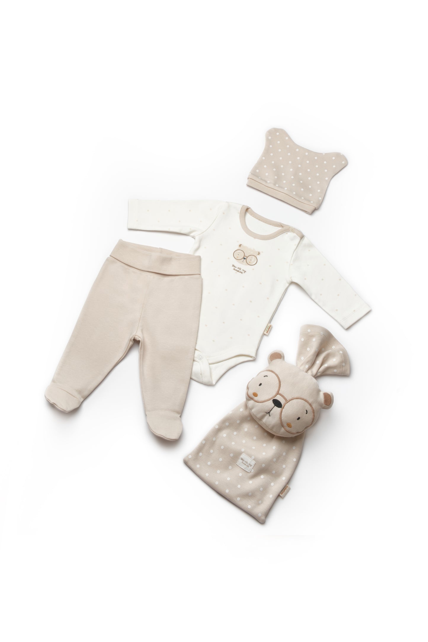 BabyCosy Organik Pamuk Teddy Bear Oyuncak Keseli 3'lü Set