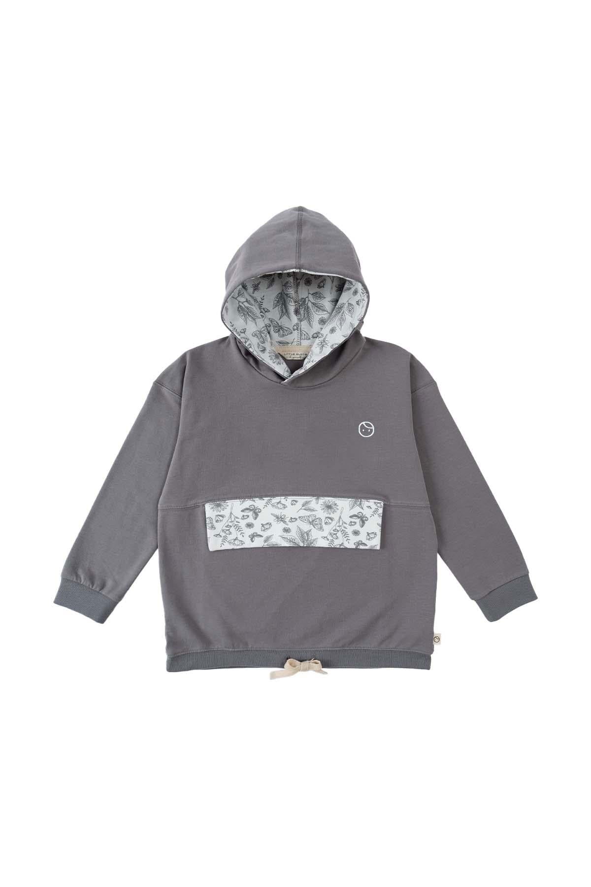 Cepli Kapüşonlu Sweat Çocuk Gri Organik Pamuk - Riki Baby&Kids